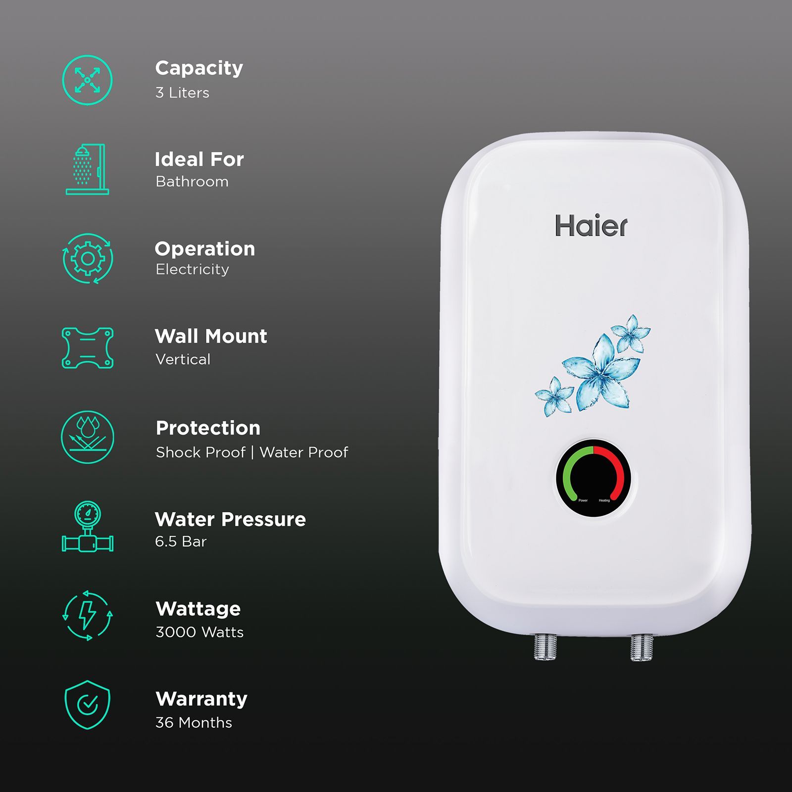 Haier EI3V-X3 UMC Tank Instant Water Geyser (3000 Watts, GA07LU00E, White / Ivory)_3