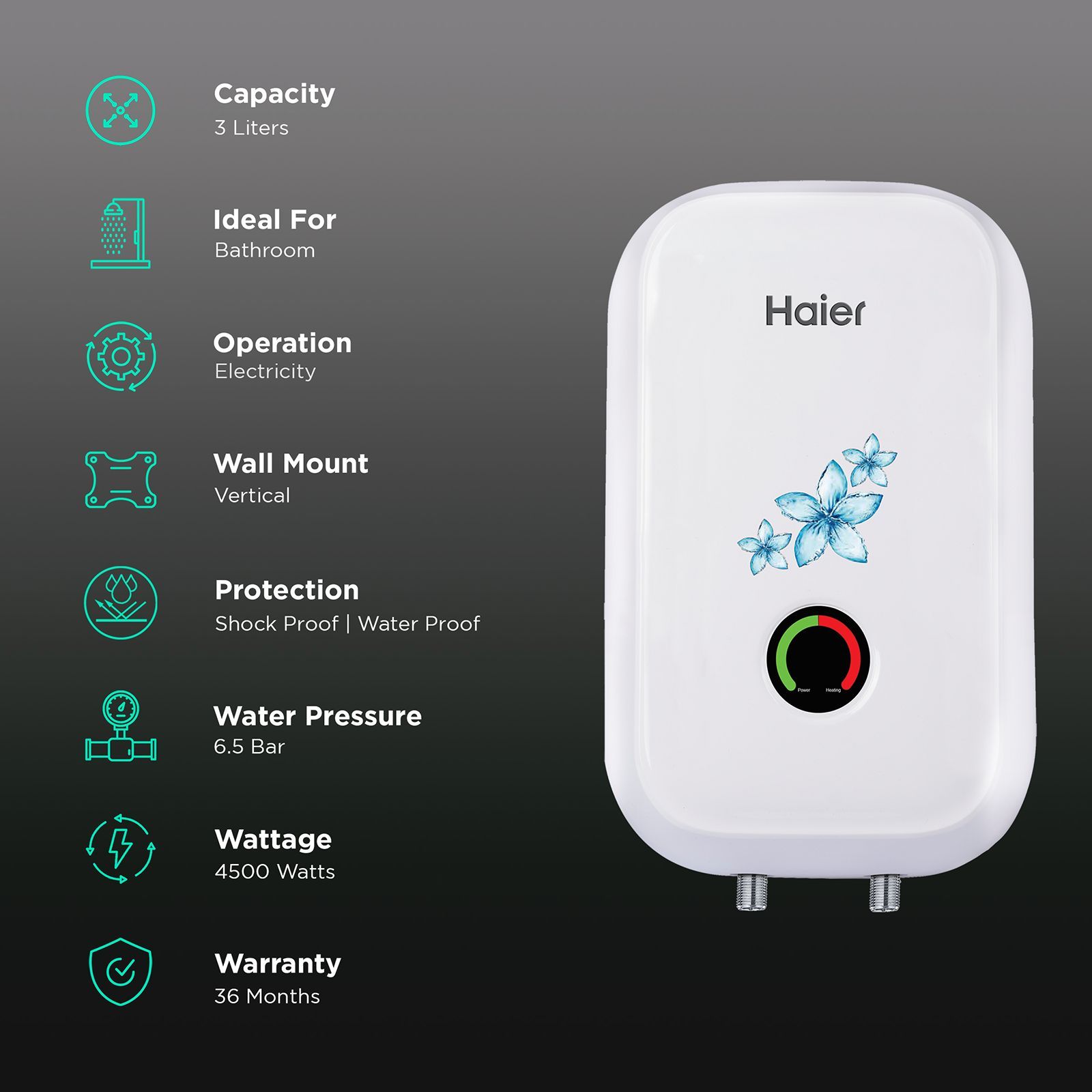 Haier EI3V-X3 UMC Tank Instant Water Geyser (4500 Watts, GA07LS00E, White/Ivory)_3