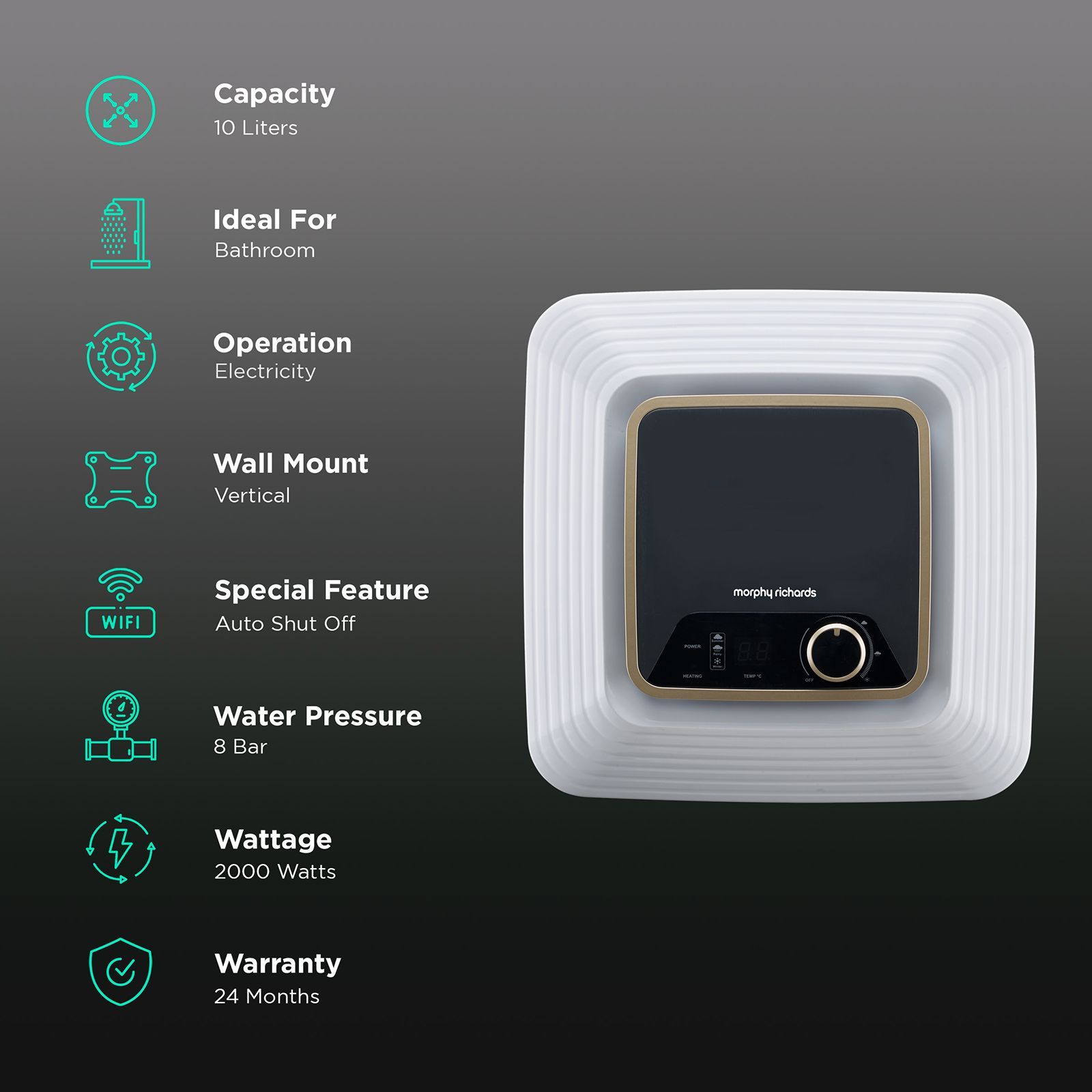 morphy richards Kube 10 Litres 5 Star Vertical Storage Water Geyser with Copper Heating Element (White and Grey)_3