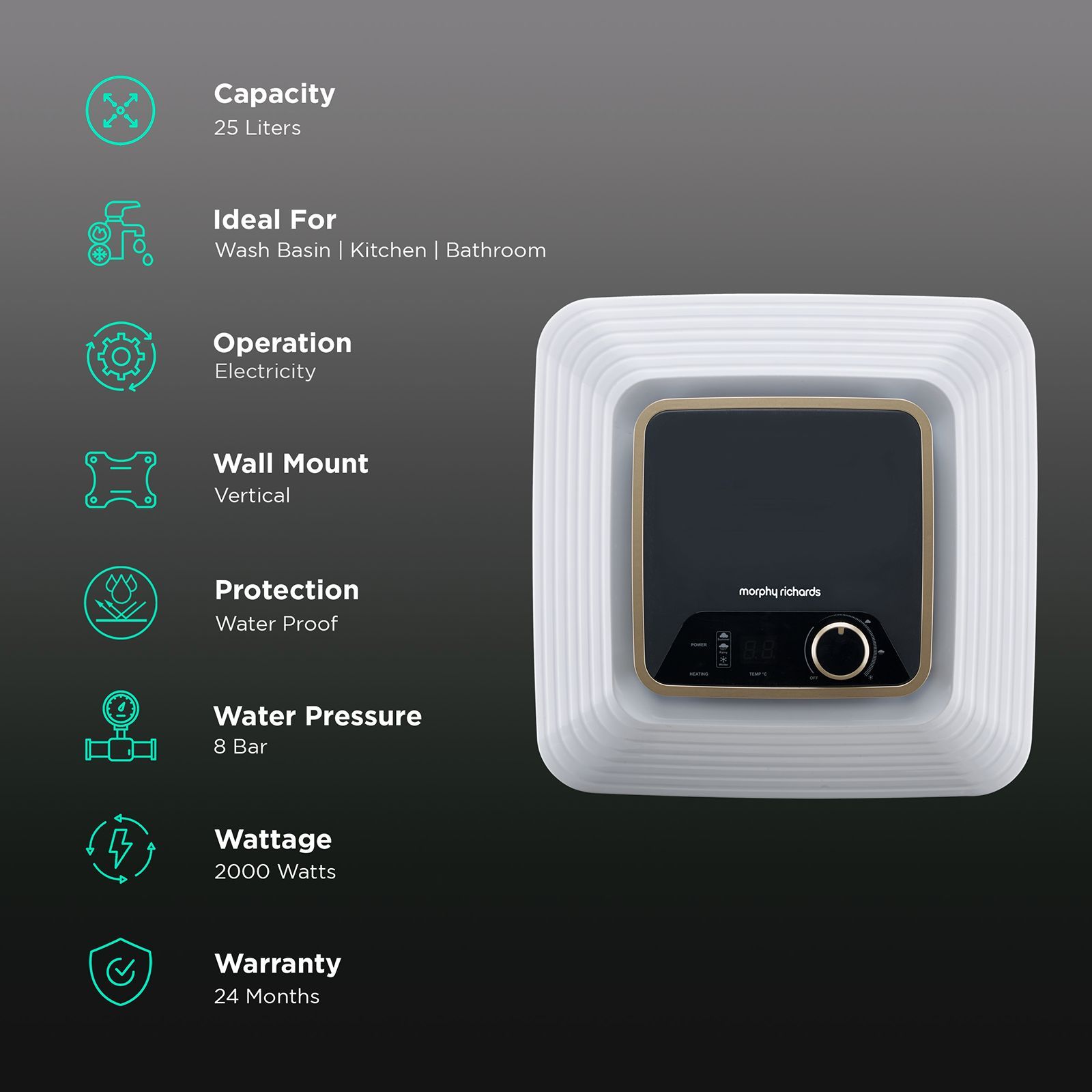 morphy richards Kube 25 Litres 5 Star Vertical Storage Water Geyser with Copper Heating Element (White and Grey)_3