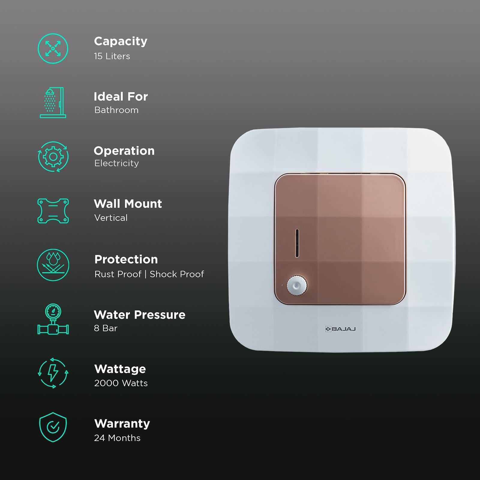 BAJAJ Maestro 15 Litre 5 Star Vertical Storage Geyser with Titanium Armour Technology (White & Beige)_3