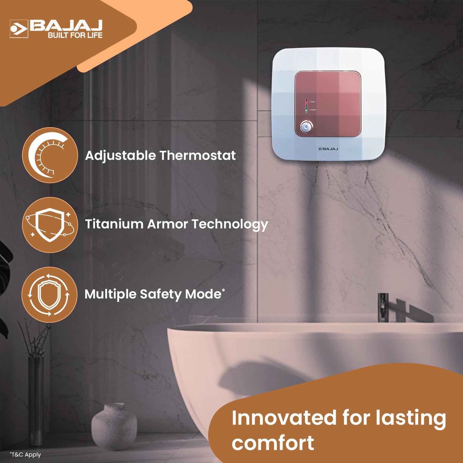 BAJAJ Maestro 10 Liters 5 Star Vertical Storage Water Heater with Copper Heating Element (White & Beige)_10