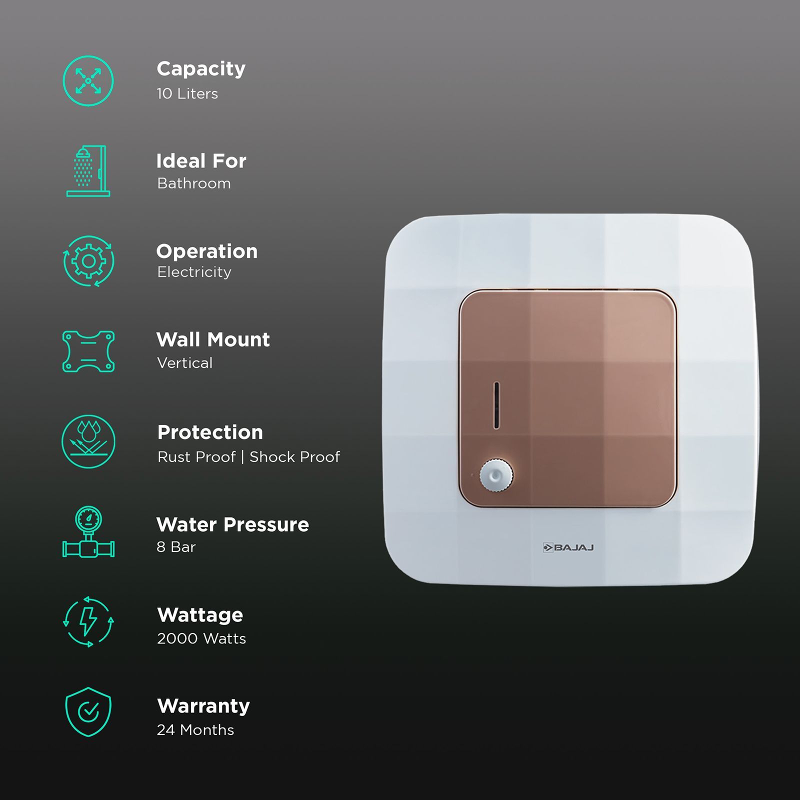 BAJAJ Maestro 10 Liters 5 Star Vertical Storage Water Heater with Copper Heating Element (White & Beige)_3