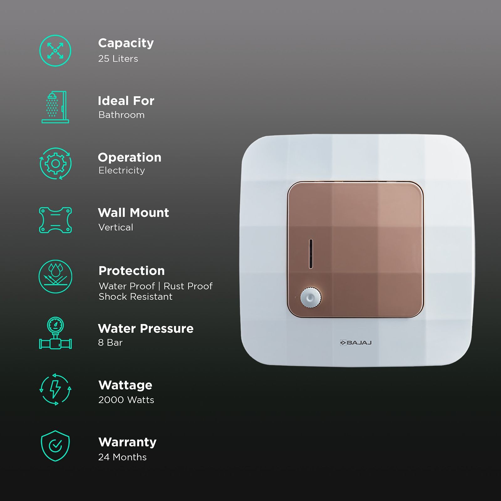 BAJAJ Maestro 25 Liters 5 Star Vertical Storage Water Heater with Copper Heating Element (White & Beige)_3