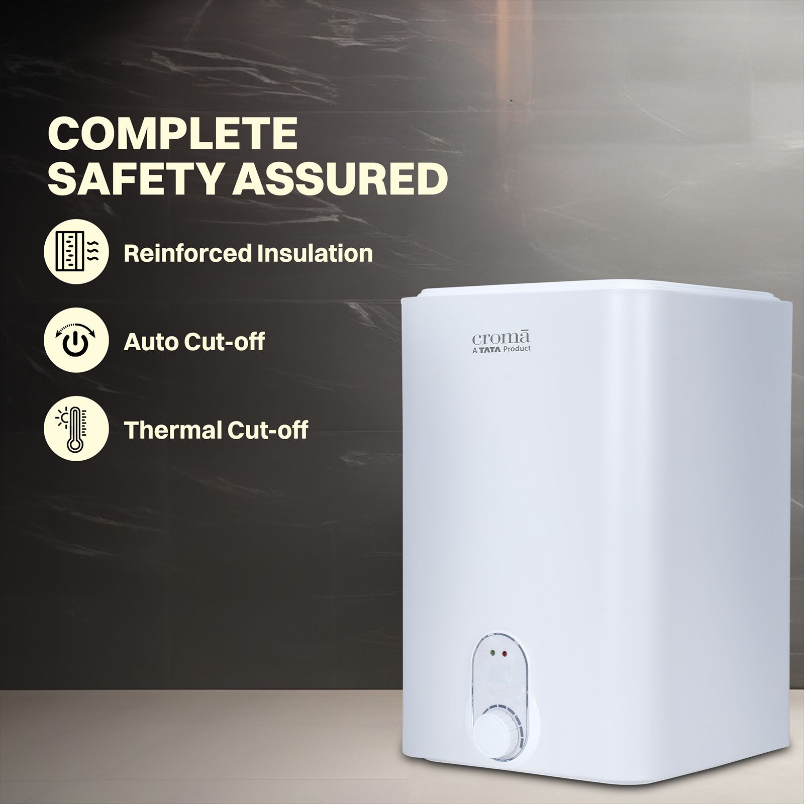 Croma 25 Litres 5 Star Vertical Storage Water Geyser with Copper Heating Element (White)_6