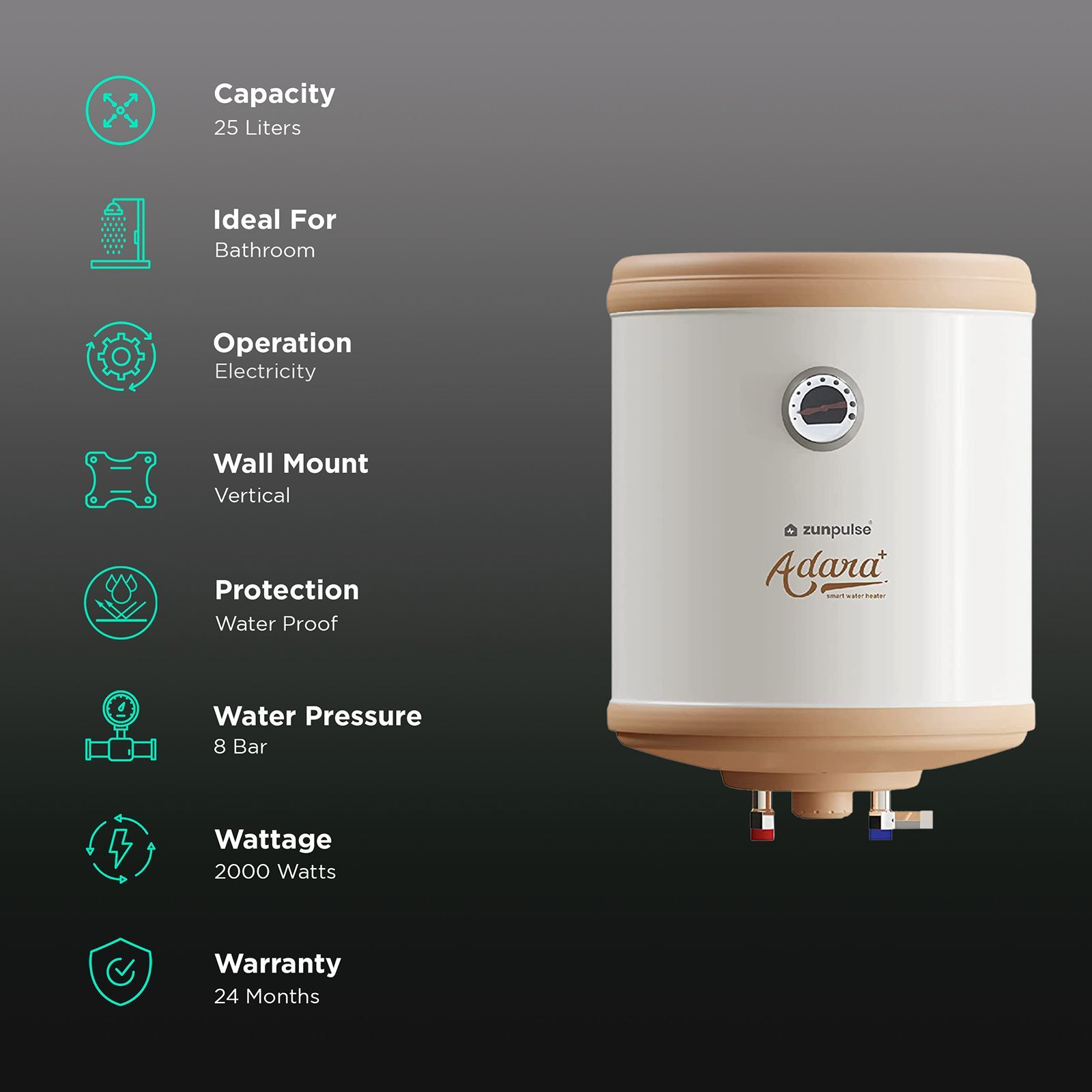 zunpulse Adara Plus 25 Litres Smart Storage Water Geyser (2000 Watts, White) zunpulse Adara Plus 25 Litres Smart Storage Water Geyser (2000 Watts, White)_3