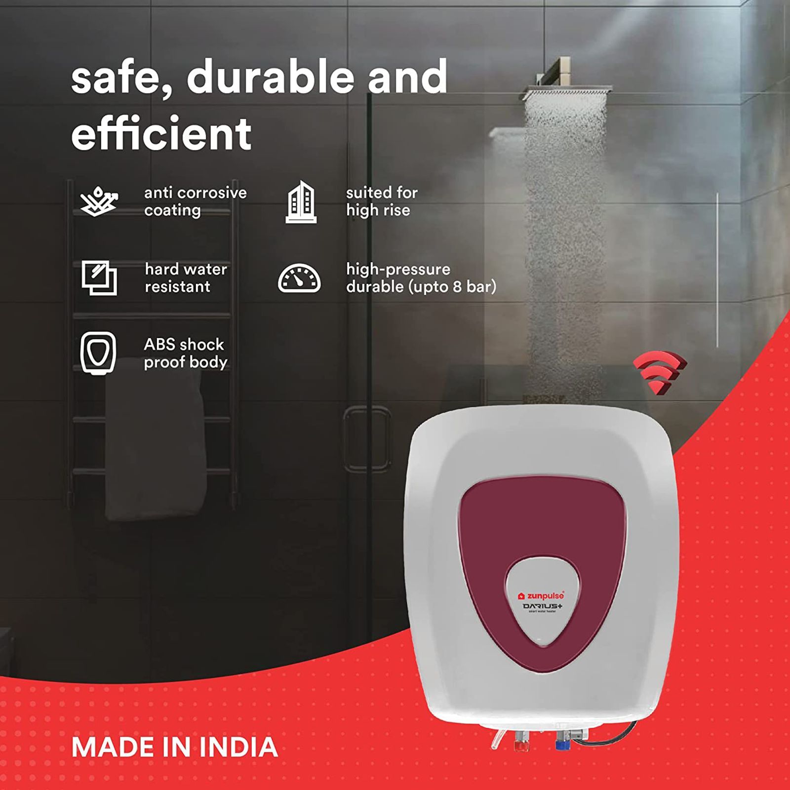 zunpulse Darius Plus 25 Litres 5 Star Vertical Smart Storage Water Geyser with Built-in Thermostat (White)_12