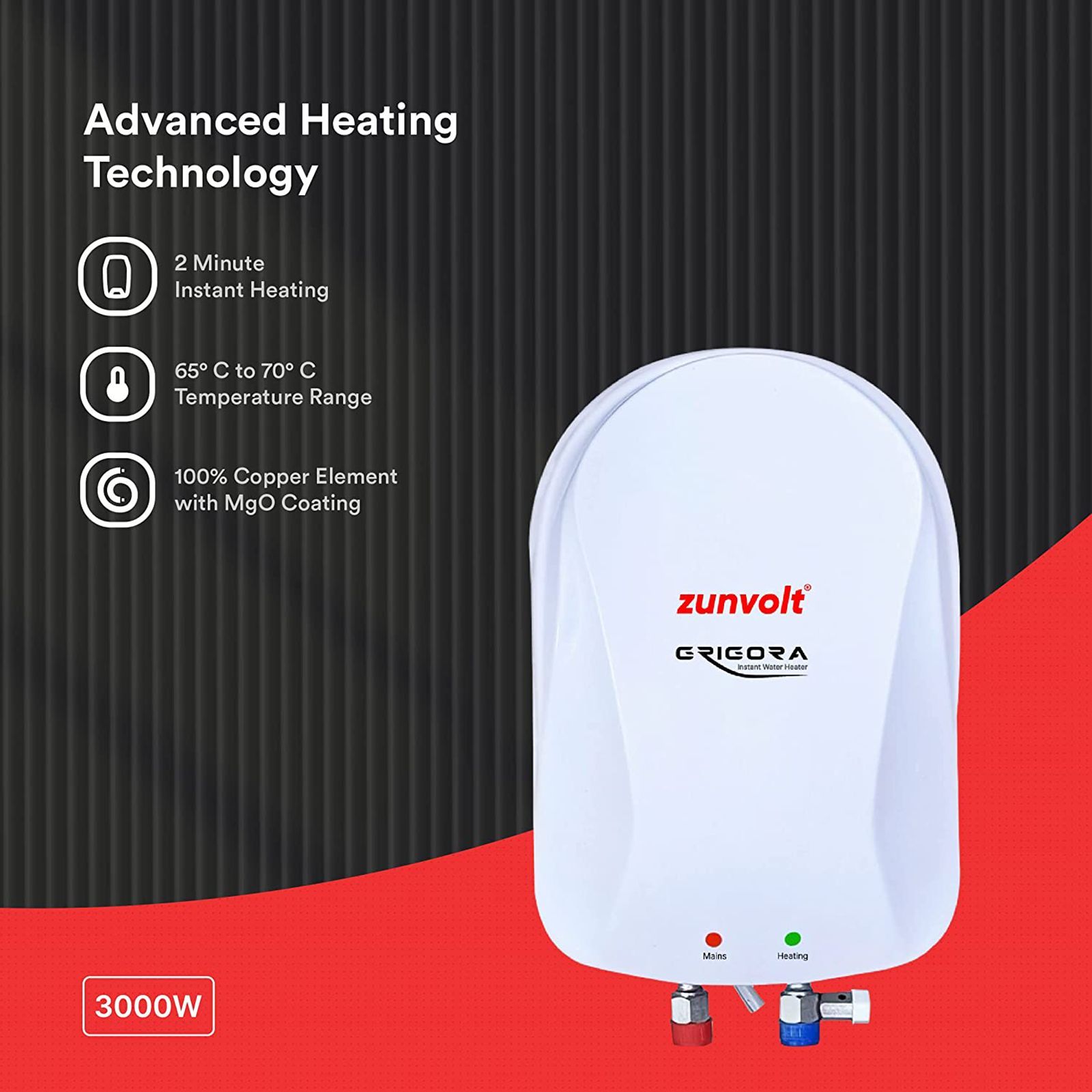 ZunVolt Grigora 3 Litres Instant Water Geyser (3000 Watts, White)_6