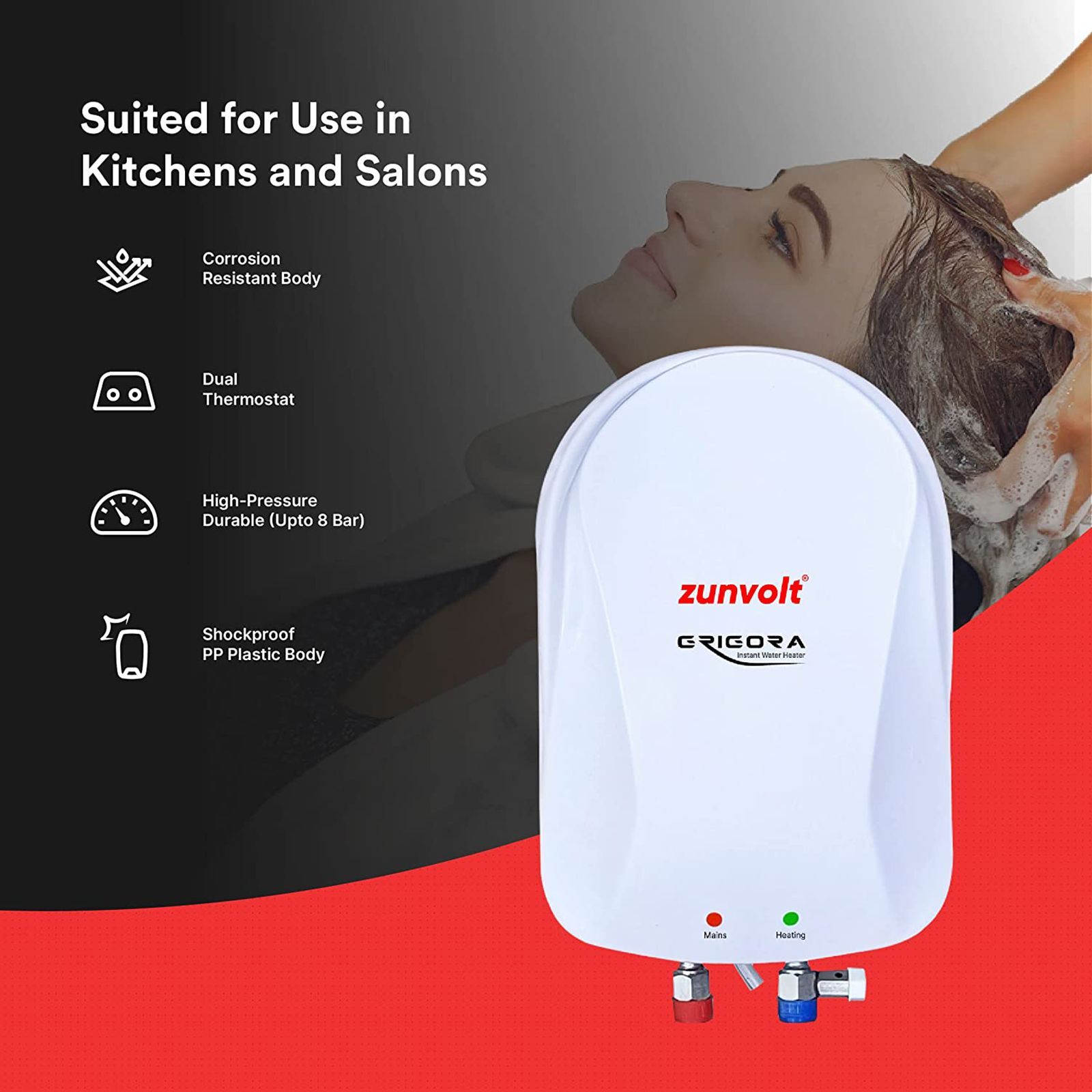 ZunVolt Grigora 3 Litres Instant Water Geyser (3000 Watts, White)_8