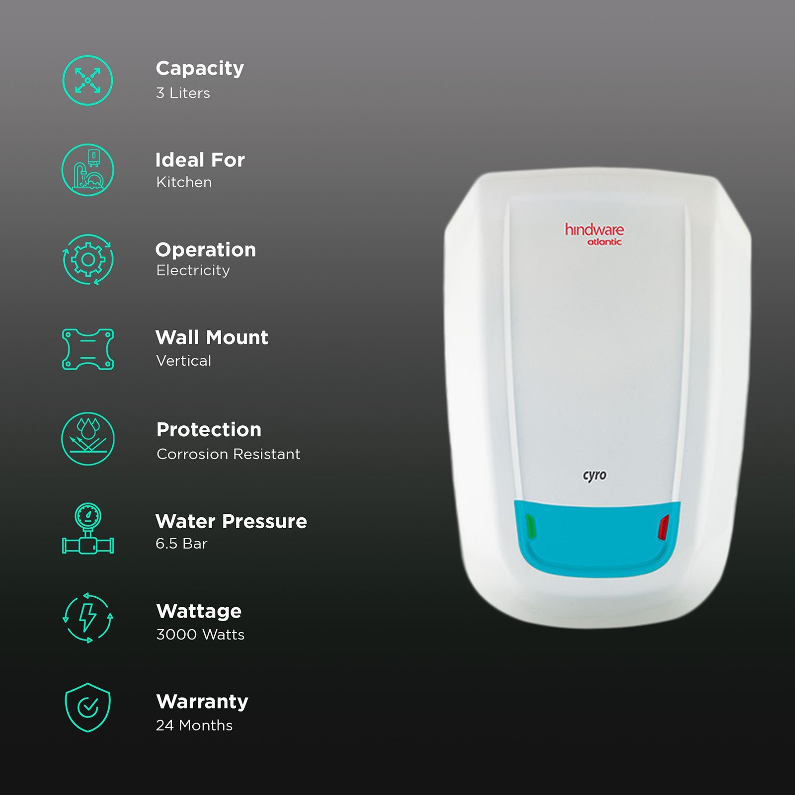 hindware Atlantic Cyro 3 Litres Instant Water Heater (3000 Watts, 521715, White)_3