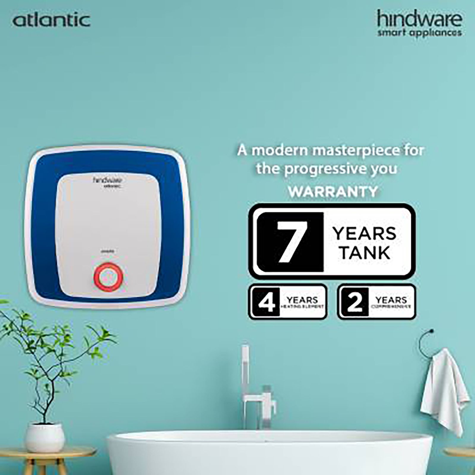 hindware Atlantic Amelio 25 Litres 5 Star Vertical Storage Water Geyser with Copper Heating Element (White Blue)_5