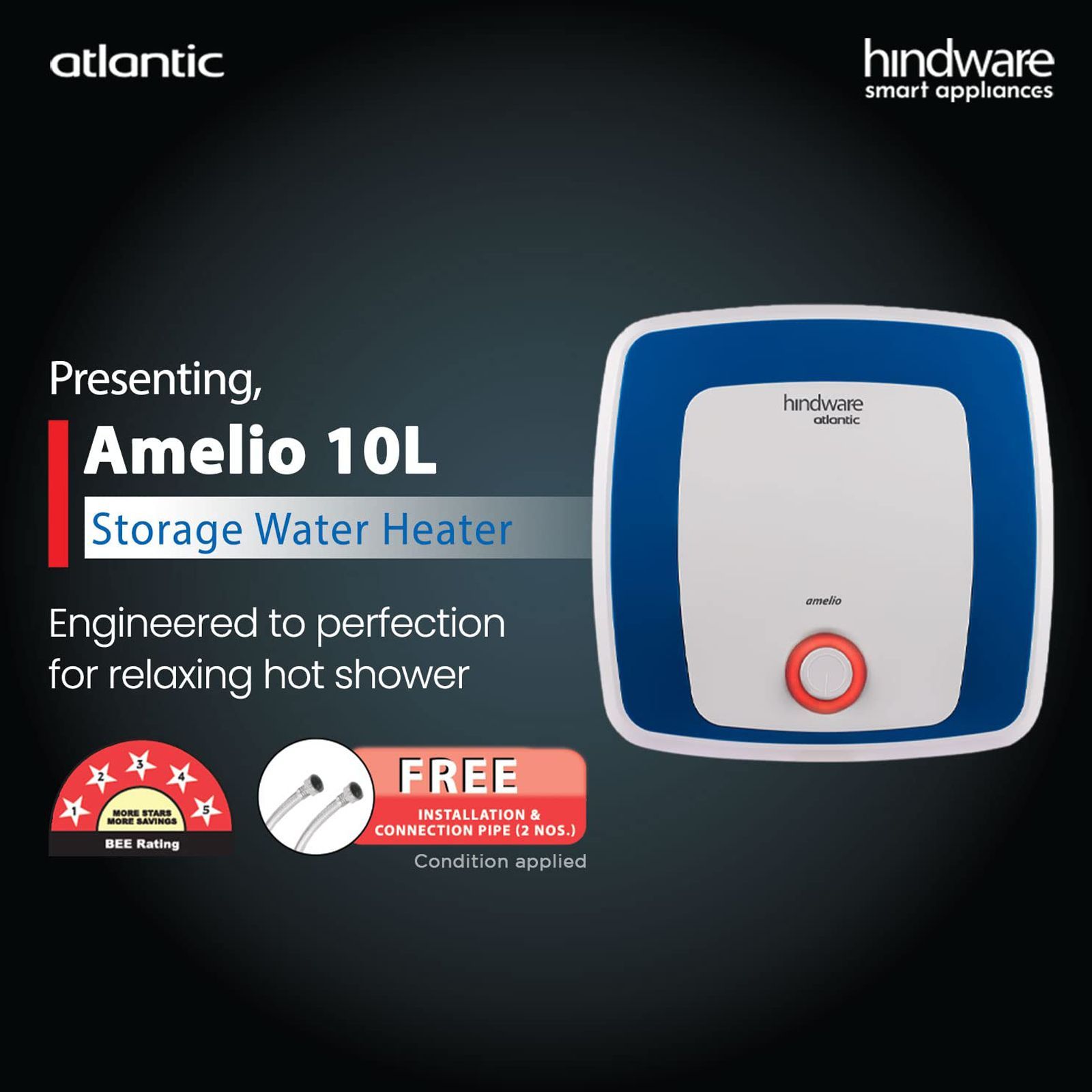 hindware Atlantic Amelio 10 Litres 5 Star Vertical Storage Water Geyser with Built-in Thermostat (White)_7