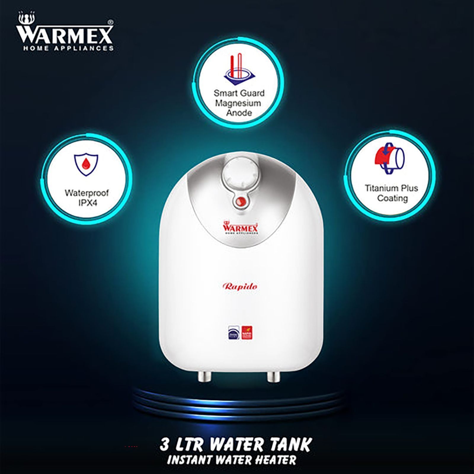 WARMEX Rapido 3 Litres Instant Water Geyser (3000 Watts, White and Silver)_5