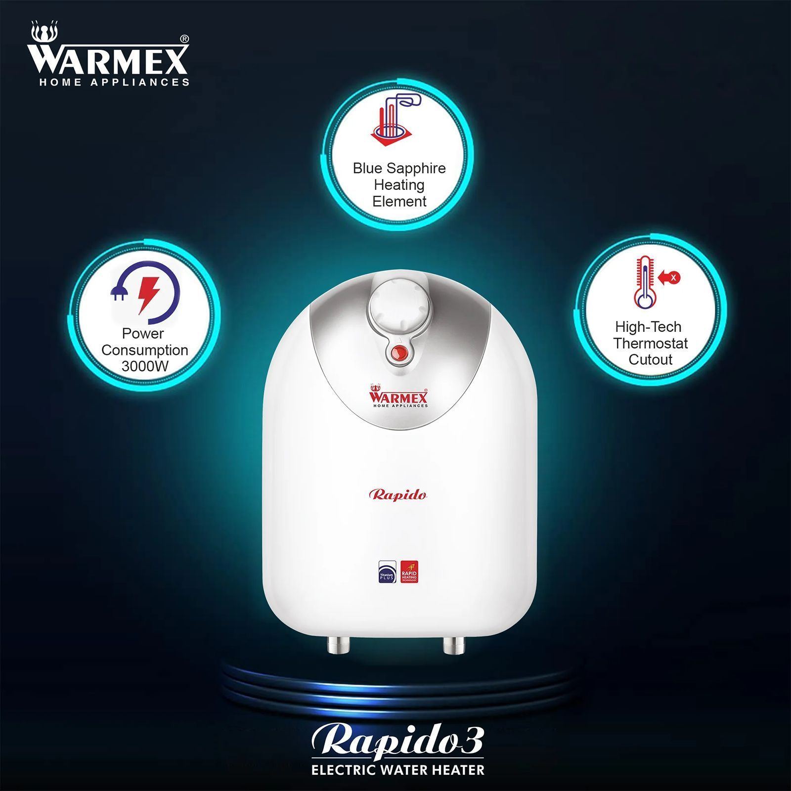 WARMEX Rapido 3 Litres Instant Water Geyser (3000 Watts, White and Silver)_7