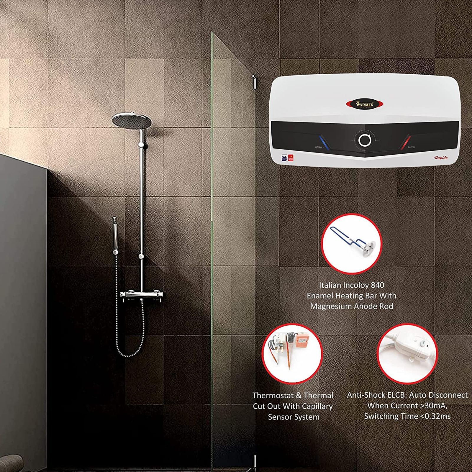 WARMEX Rapido 20 Litres 5 Star Storage Water Geyser (2500 Watts, White)_5