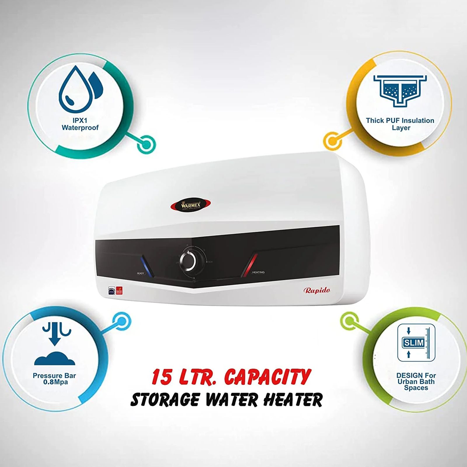 WARMEX Rapido 20 Litres 5 Star Storage Water Geyser (2500 Watts, White)_7