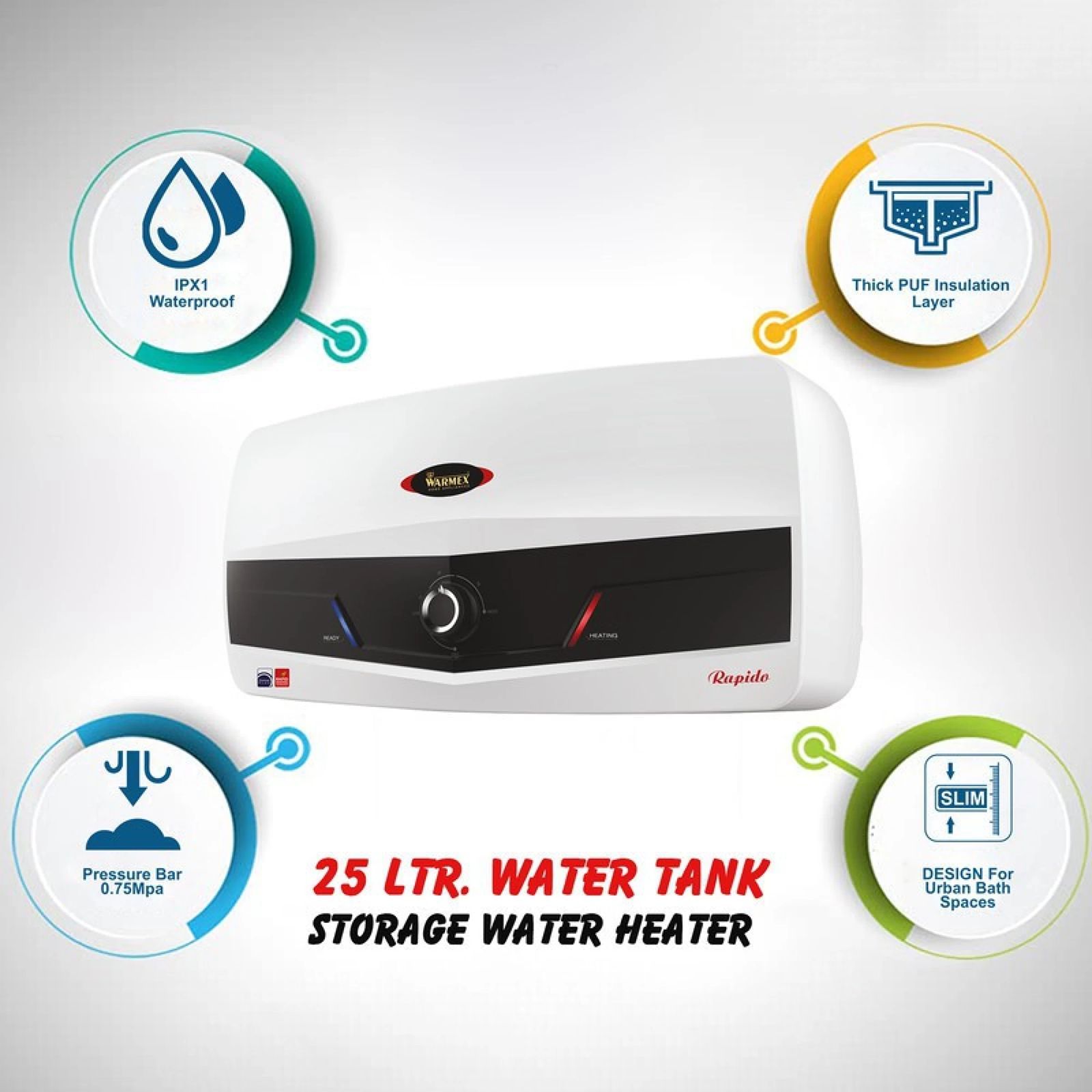 WARMEX Rapido 30 25 Litres 5 Star Storage Water Geyser (2500 Watts, White and Black) WARMEX Rapido 30 25 Litres 5 Star Storage Water Geyser (2500 Watts, White and Black)_8