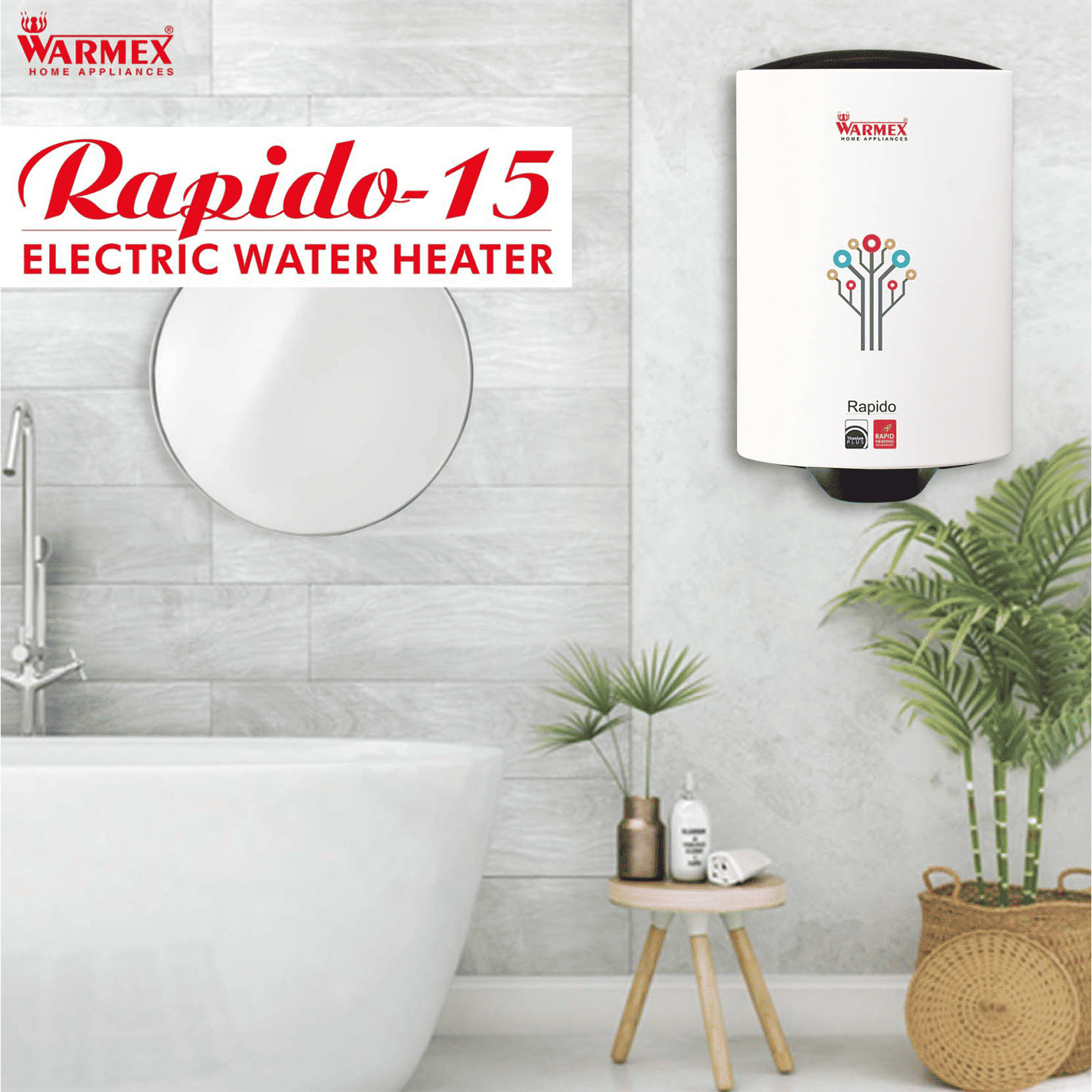 WARMEX Rapido 15 Litres 5 Star Vertical Storage Water Geyser with Over Heat Protection (White)_8