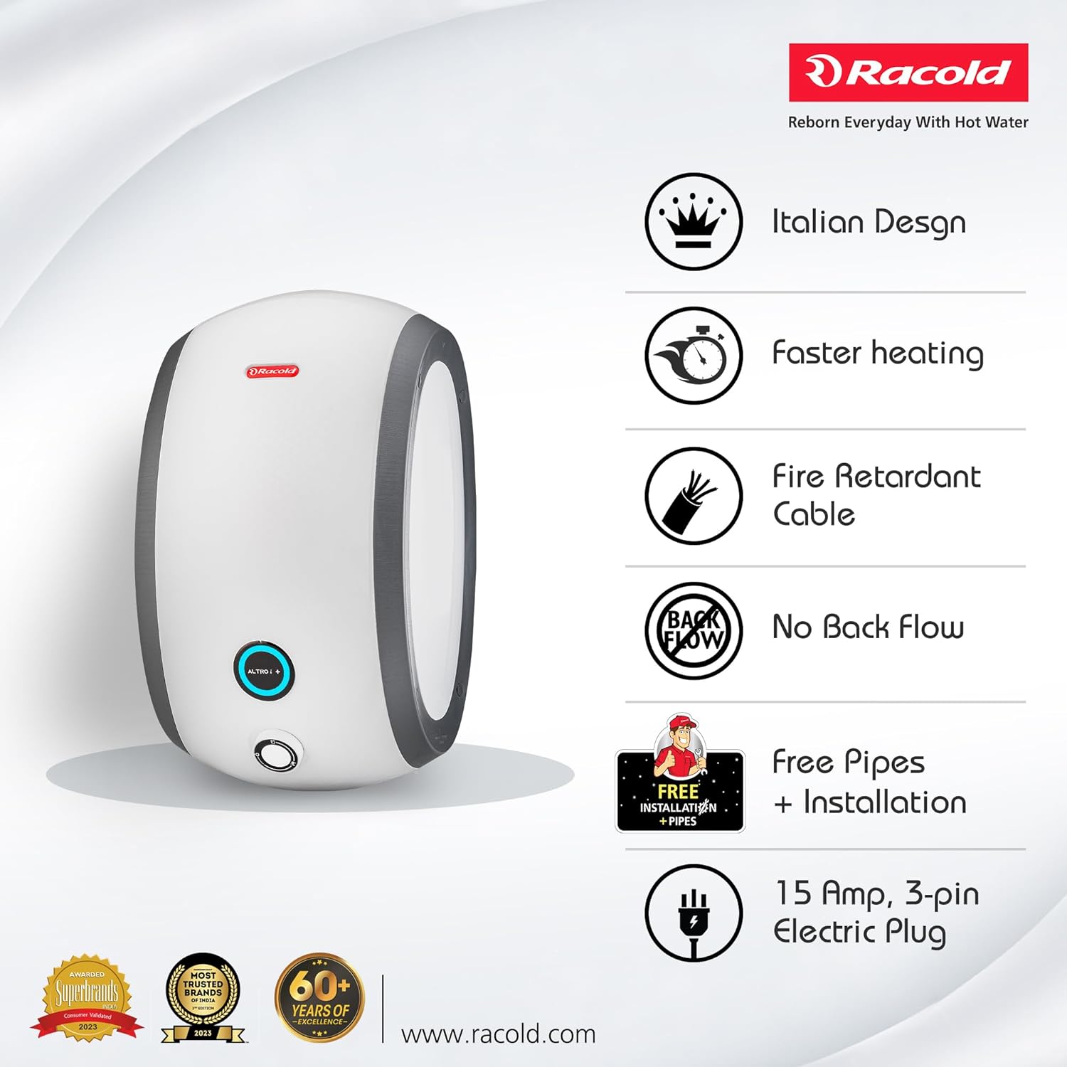 Racold Altro i Plus 3 Litres Instant Water Geyser (3000 Watts, 3803273, White and Grey) Racold Altro i Plus 3 Litres Instant Water Geyser (3000 Watts, 3803273, White and Grey)_7