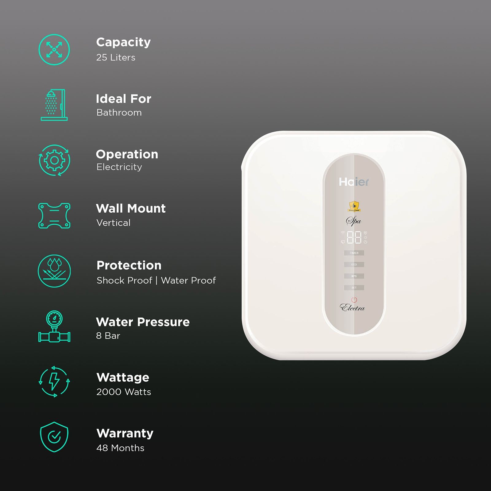 Haier 25 Litres 5 Star Storage Water Geyser (2000 Watts, GA07LP00B, Ivory)_3