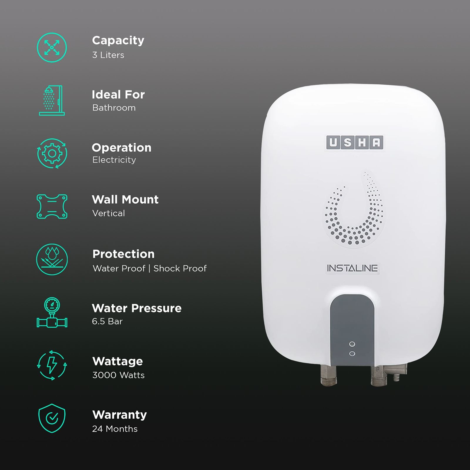 USHA Instaline 3 Litres Instant Water Geyser (3000 Watts, 44761NL03AX426N, White) USHA Instaline 3 Litres Instant Water Geyser (3000 Watts, 44761NL03AX426N, White)_3