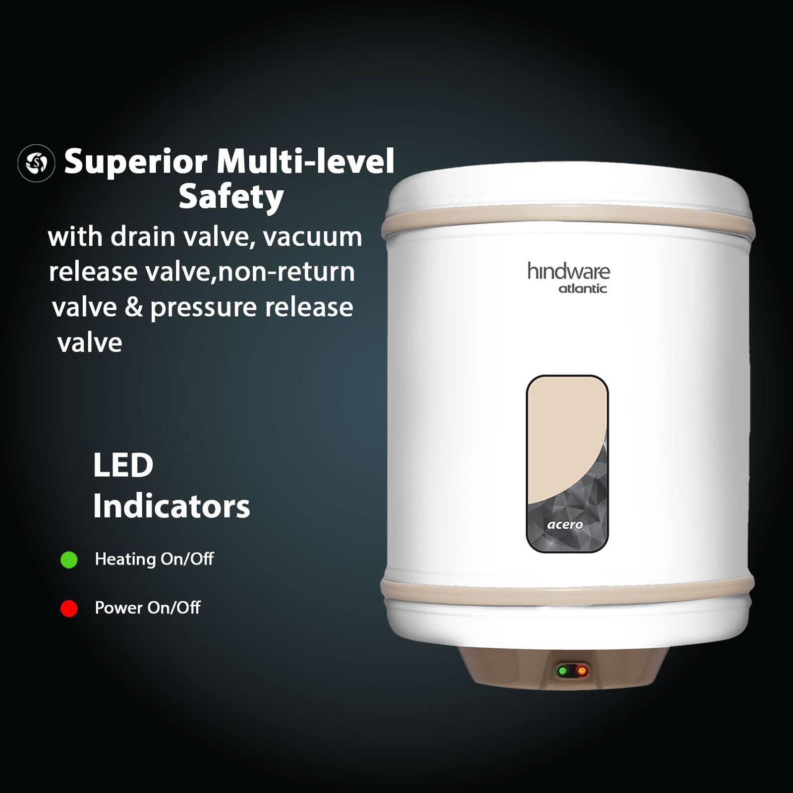 hindware Acero 15 Litres 4 Star Vertical Storage Water Geyser with Copper Heating Element (White and Grey)_6