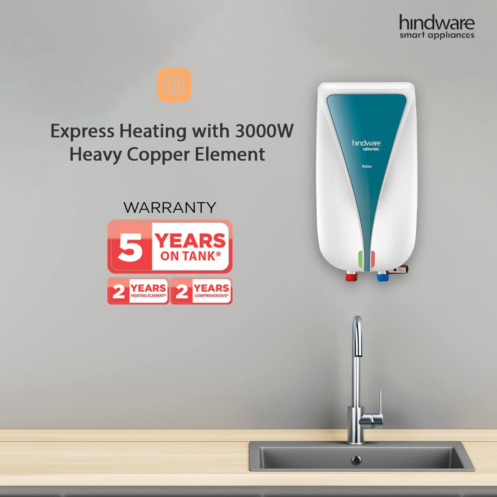 hindware Atlantic Fraiso 3 Litres Instant Water Geyser (3000 Watts, 519566, Turquoise and White)_6