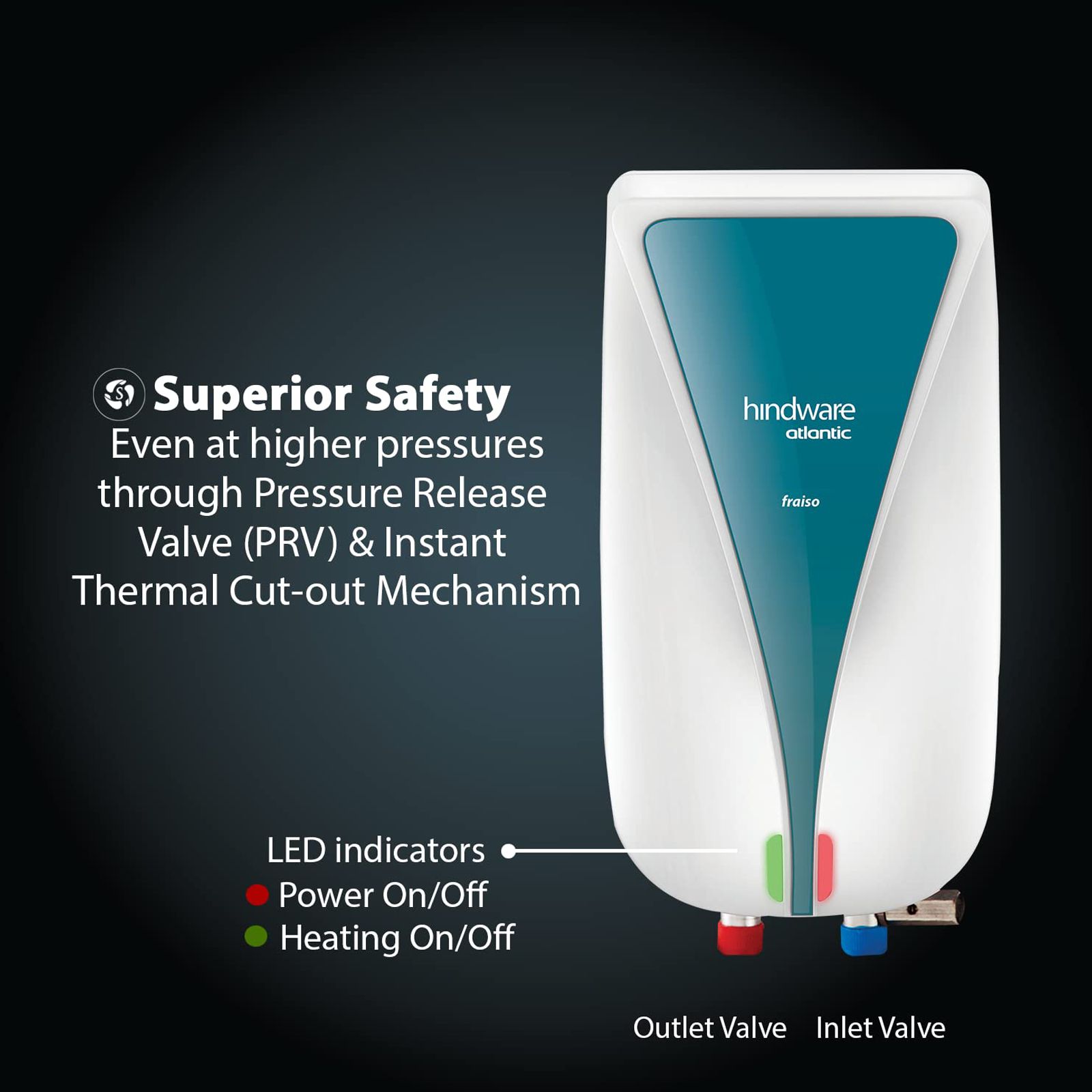 hindware Atlantic Fraiso 3 Litres Instant Water Geyser (3000 Watts, 519566, Turquoise and White)_7