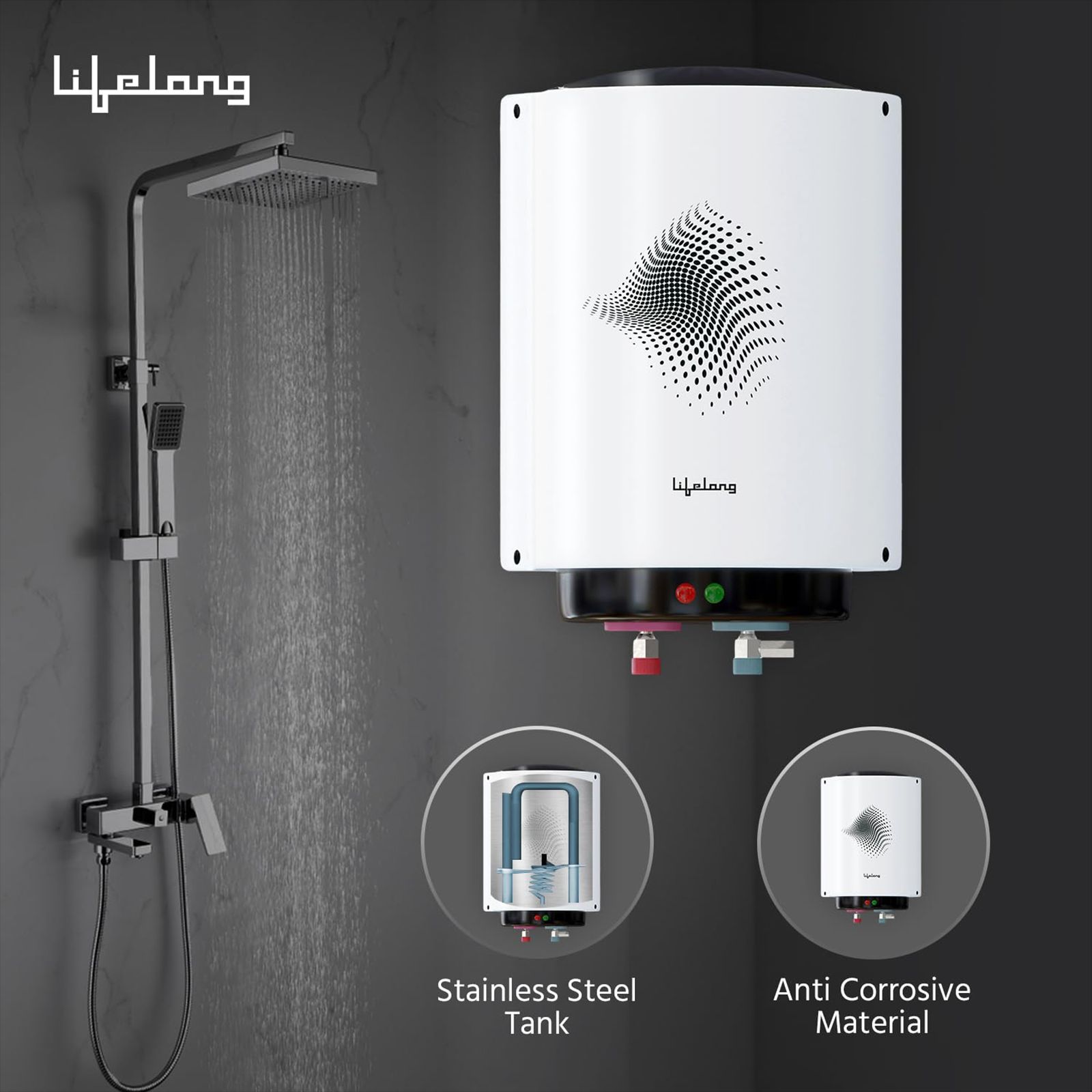 Lifelong 15 Litre 3 Star Vertical Mount Storage Geyser with Magnesium Anode Protection (White)_5