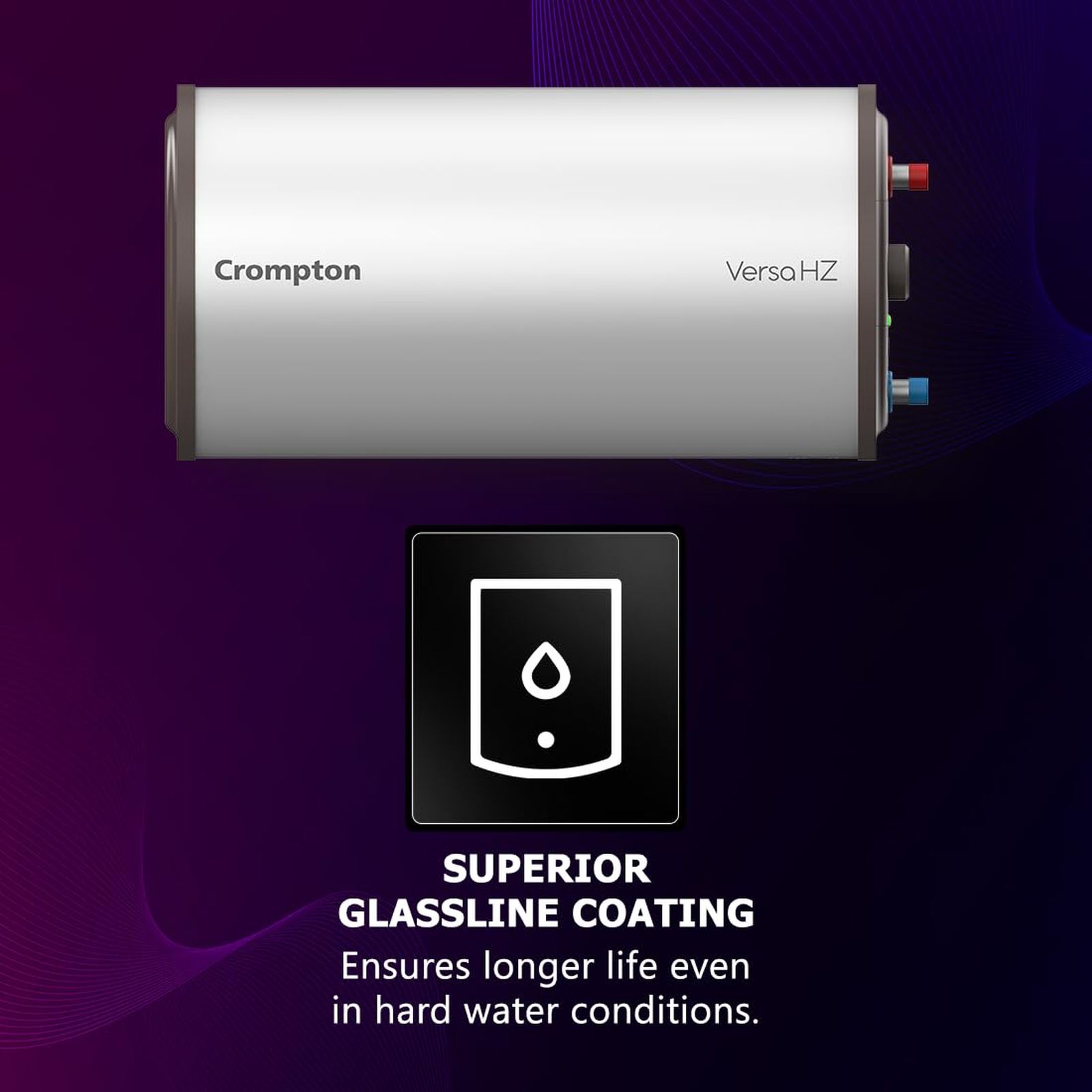 Crompton Versa Hz RHS 25 Litre 3 Star Horizontal Storage Geyser with Powerful Heating Element (White)_7