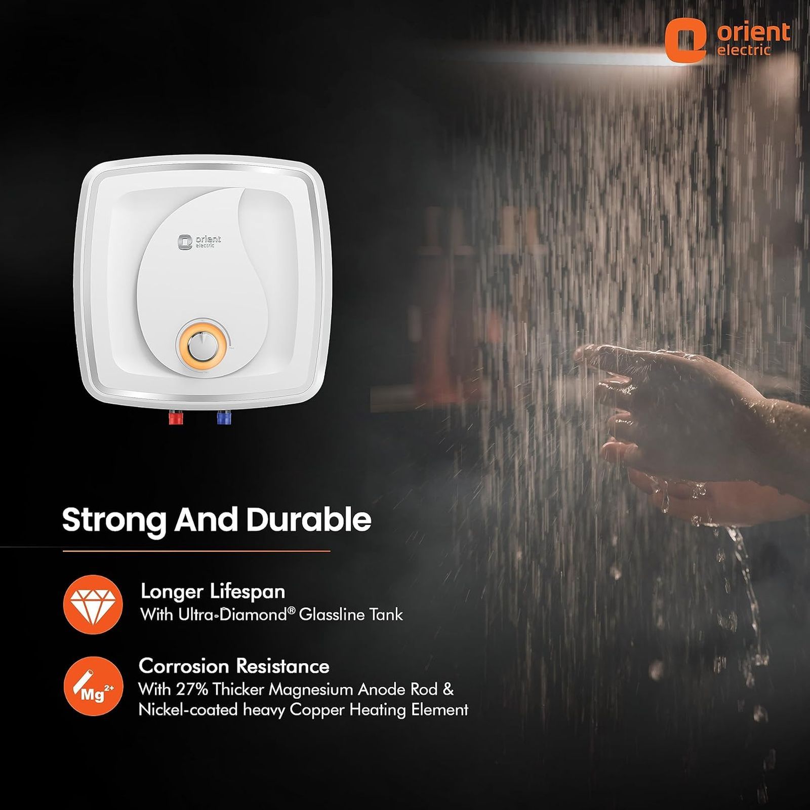 Orient Fontus Quad Plus 10 Litre 5 Star Vertical Storage Geyser with Ultra Diamond Glassline Tank (White)_5