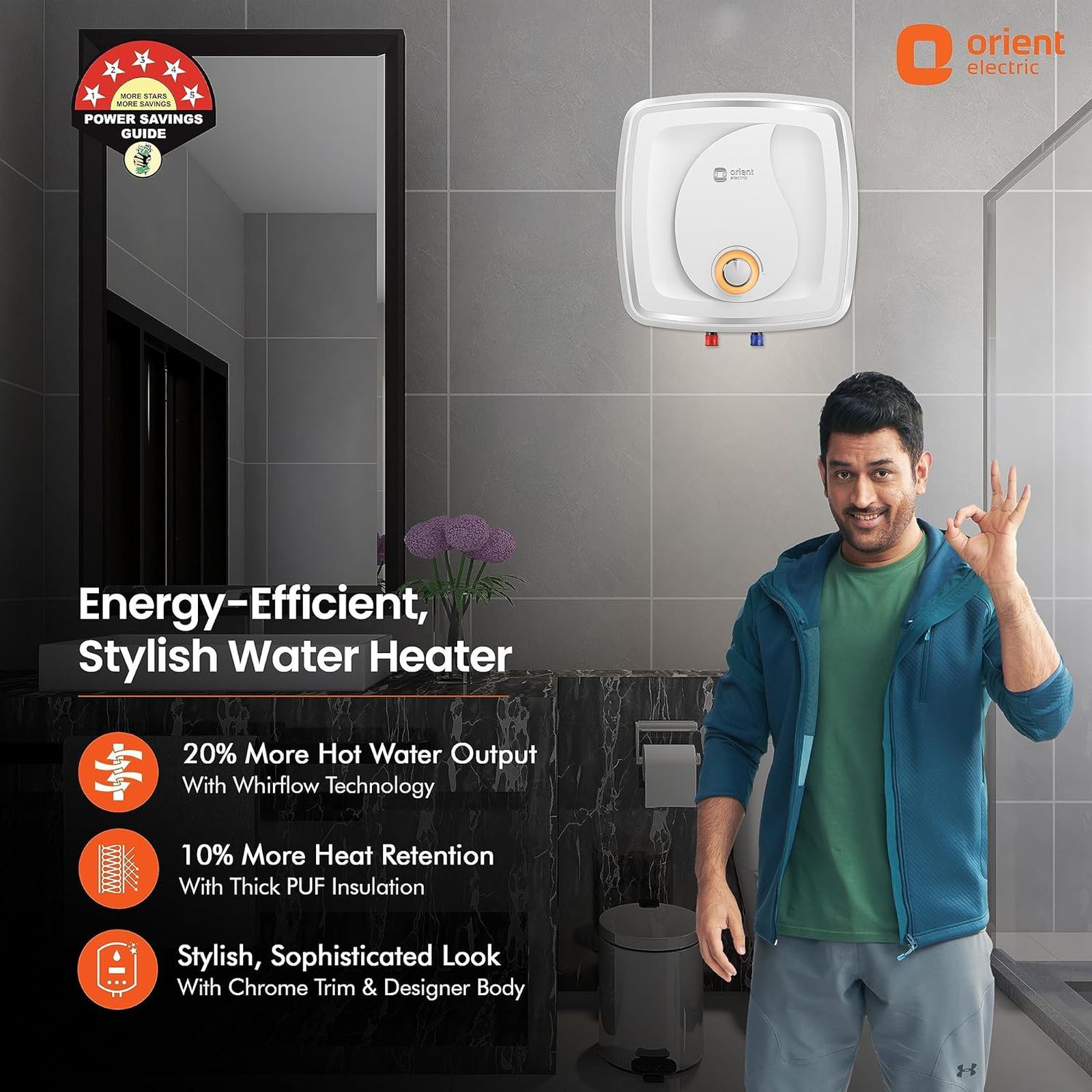 Orient Fontus Quad Plus 15 Litre 5 Star Vertical Storage Geyser with Ultra Diamond Glassline Tank (White)_4