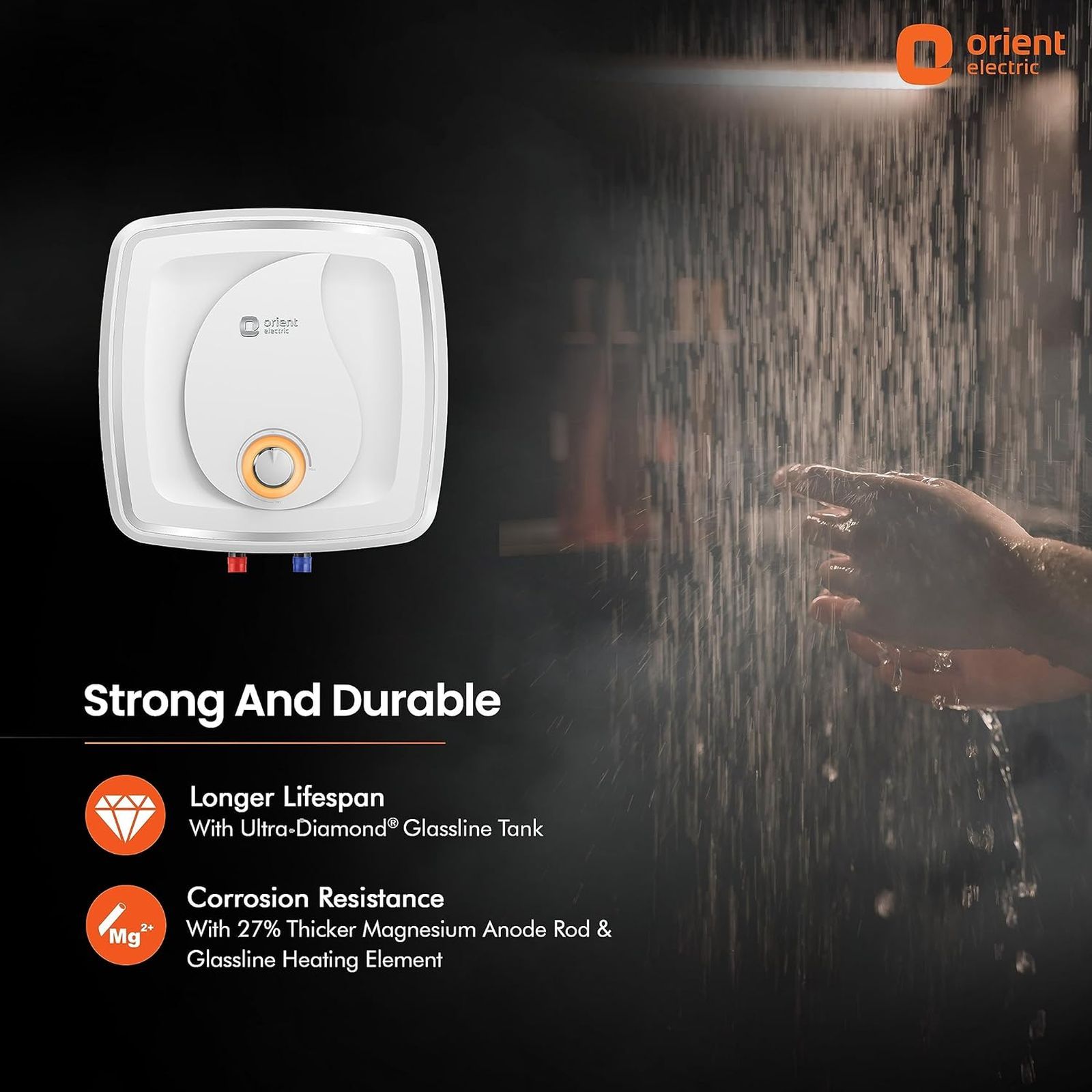 Orient Fontus Quad Plus 15 Litre 5 Star Vertical Storage Geyser with Ultra Diamond Glassline Tank (White)_5