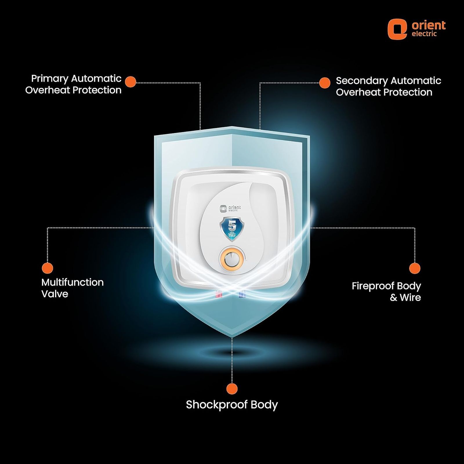 Orient Fontus Quad Plus 25 Litre 5 Star Vertical Storage Geyser with Ultra Diamond Glassline Tank (White)_3