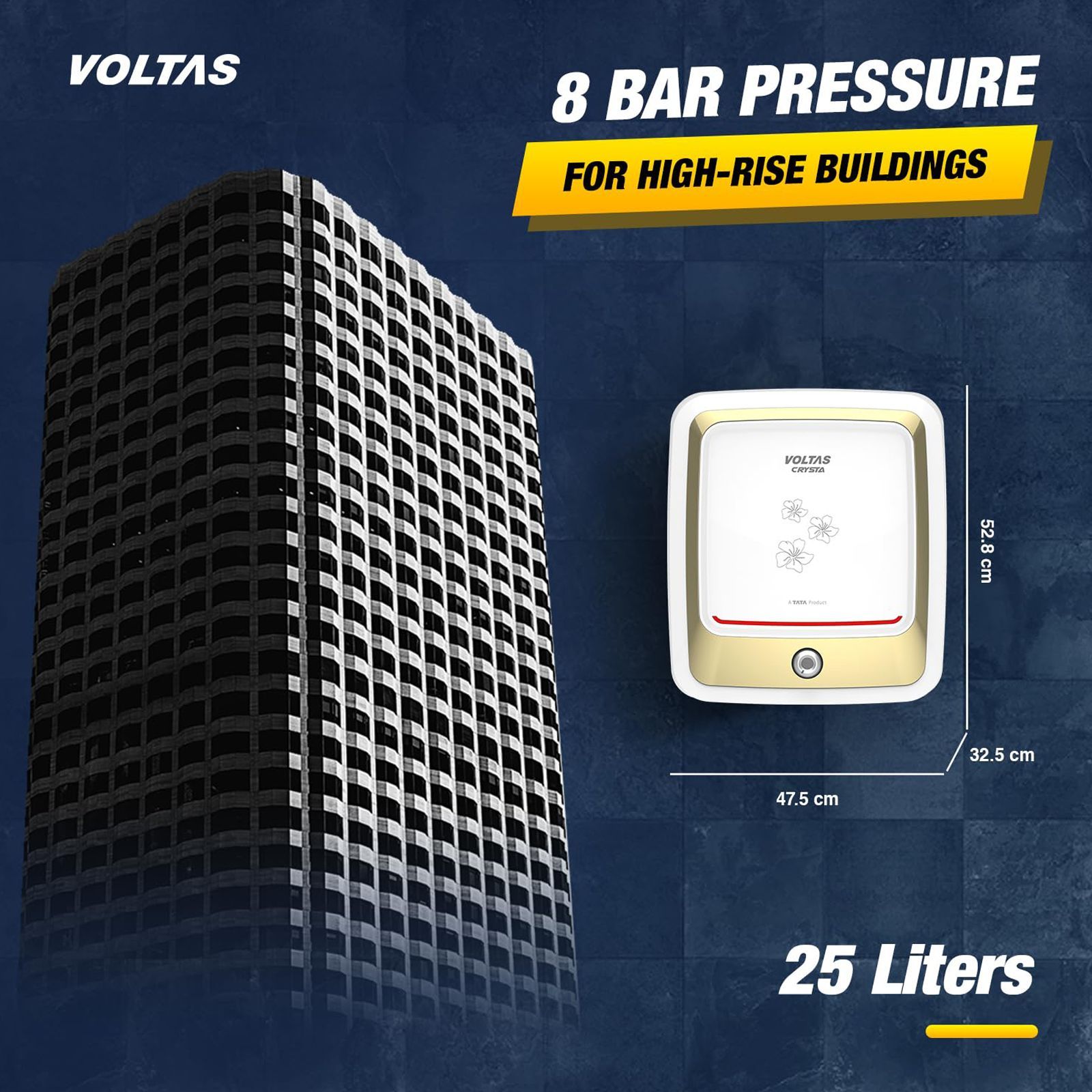 VOLTAS Crysta 25 Litre 5 Star Vertical Storage Geyser with Smart Thermostat Technology (White)_4