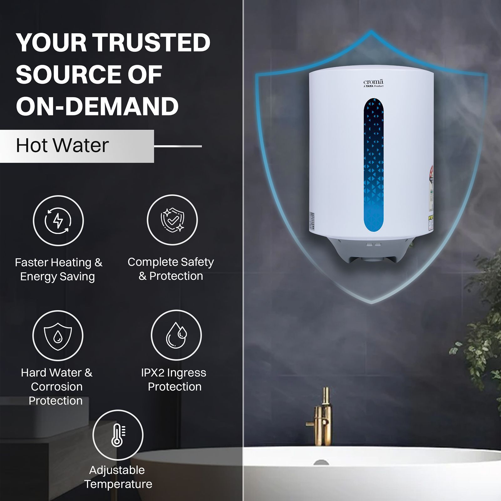 Croma AV5111 15 Litres 5 Star Vertical Storage Geyser with Temperature Control Knob (White)_10