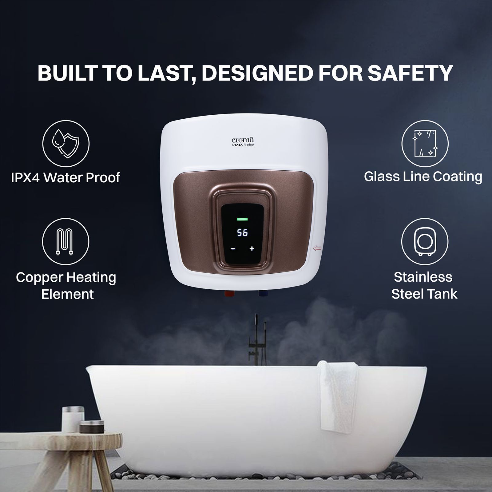 Croma AV5112 10 Litres 5 Star Vertical Storage Geyser with LED Display (White)_10