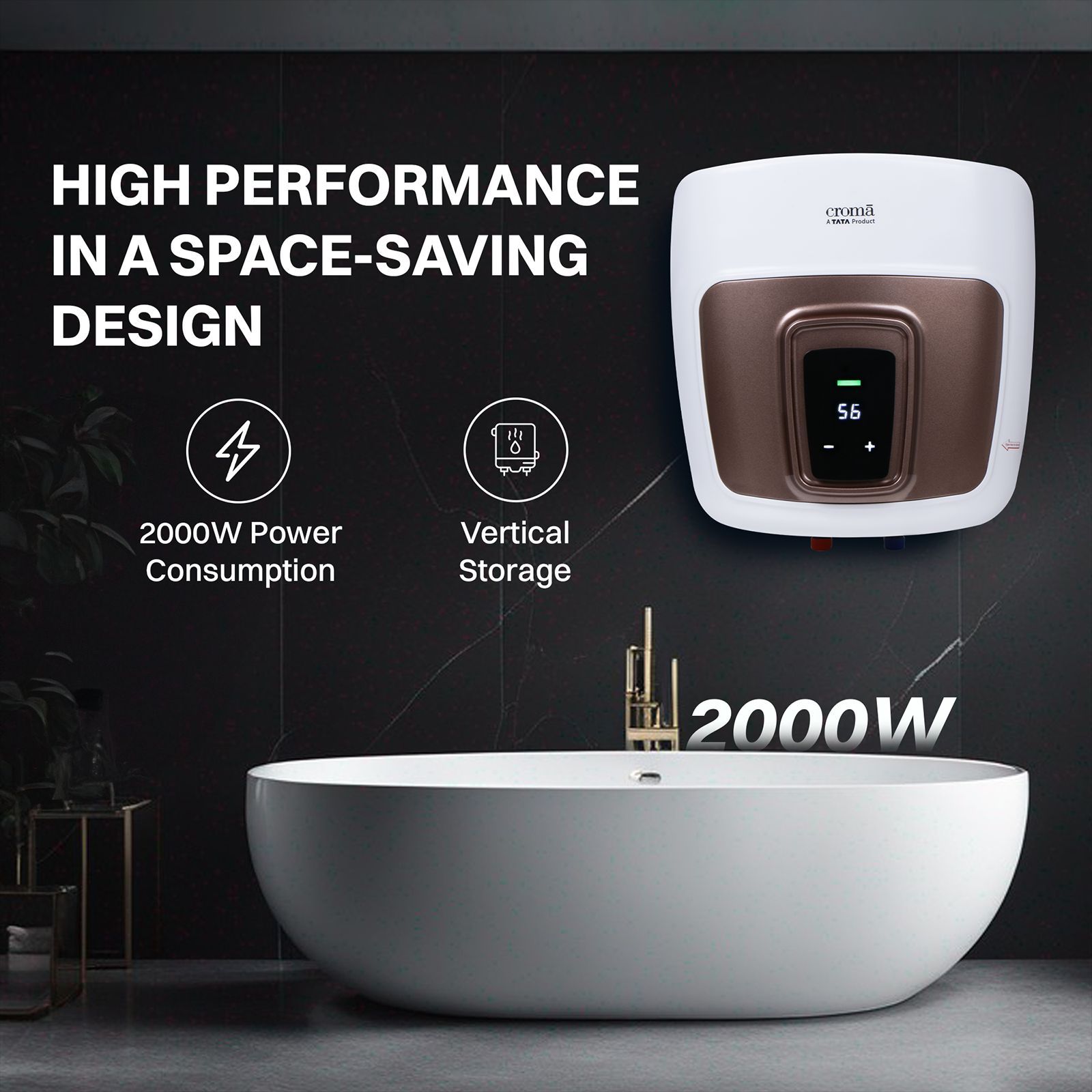 Croma AV5113 15 Litres 5 Star Vertical Storage Geyser with LED Display (White)_13