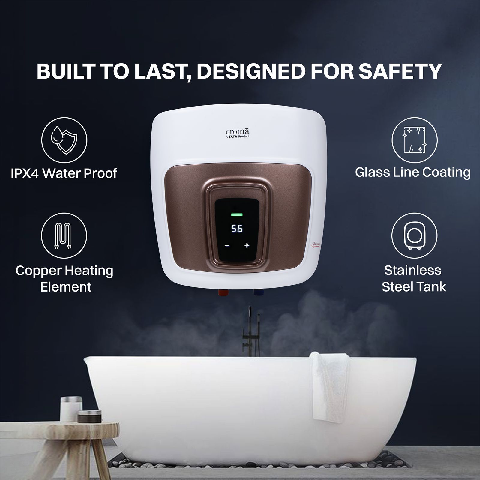 Croma AV5113 15 Litres 5 Star Vertical Storage Geyser with LED Display (White)_10