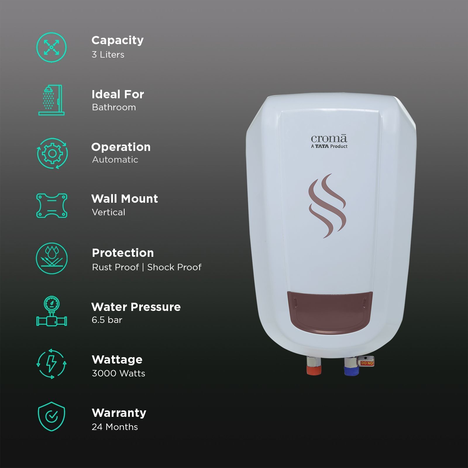 Croma AV4315 3 Litres Instant Geyser with Rustproof Design (White)_3