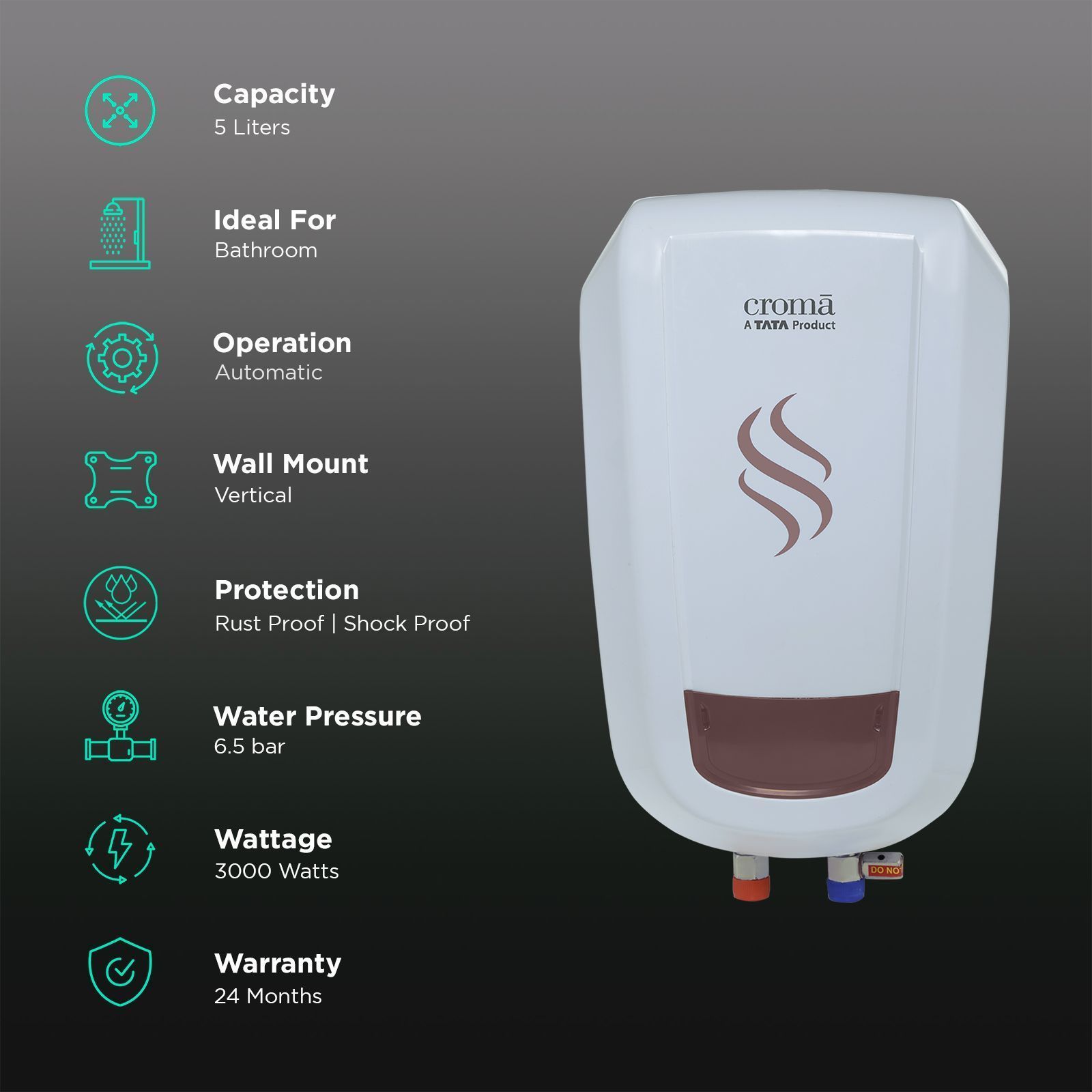 Croma 5 Litre Instant Geyser with Efficient Thermostat (2025 Model, White)_3