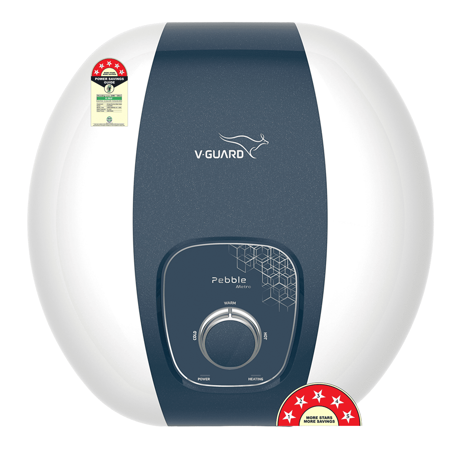 V-GUARD Pebble Metro 6 Litre 5 Star Vertical Storage Geyser with Energy Saving Technology (White) V-GUARD Pebble Metro 6 Litre 5 Star Vertical Storage Geyser with Energy Saving Technology (White)_1