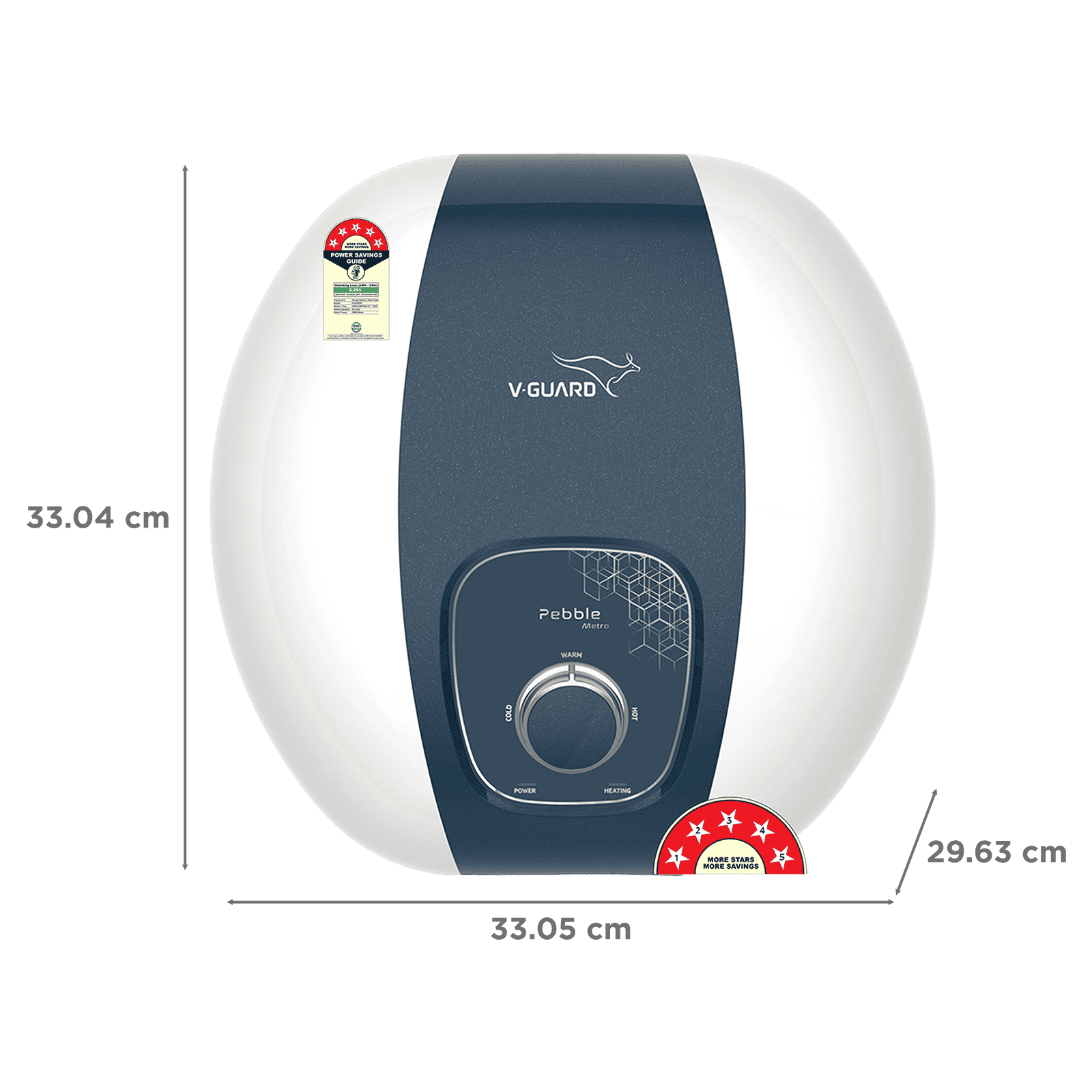 V-GUARD Pebble Metro 6 Litre 5 Star Vertical Storage Geyser with Energy Saving Technology (White)_2