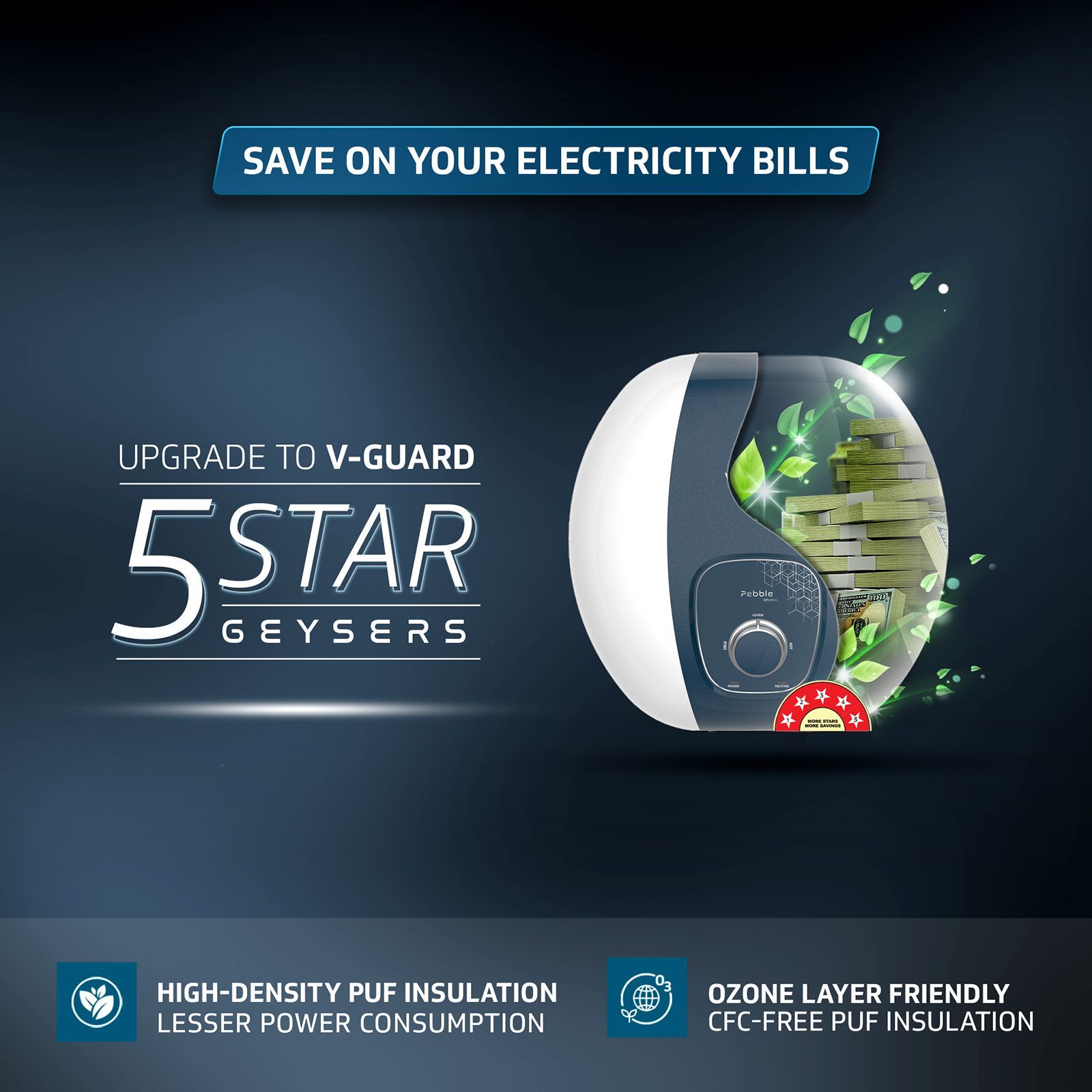 V-GUARD Pebble Metro 6 Litre 5 Star Vertical Storage Geyser with Energy Saving Technology (White) V-GUARD Pebble Metro 6 Litre 5 Star Vertical Storage Geyser with Energy Saving Technology (White)_4