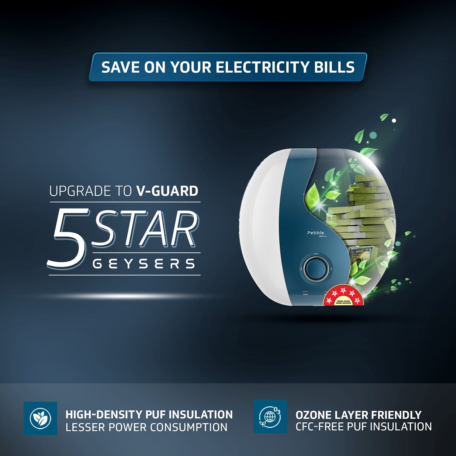 V-Guard Pebble Metro 15 Litre 5 Star Vertical Storage Geyser with Energy Saving Technology (White) V-Guard Pebble Metro 15 Litre 5 Star Vertical Storage Geyser with Energy Saving Technology (White)_5