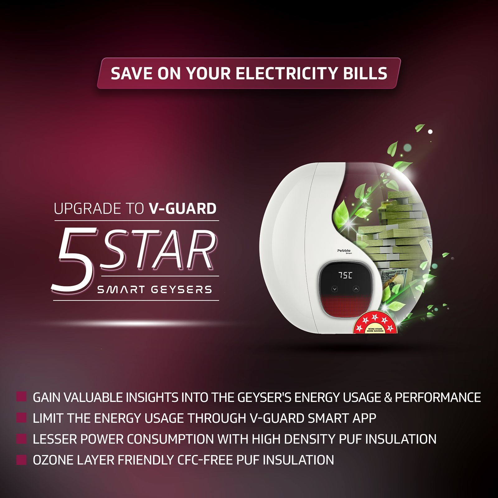 V-Guard Pebble Smart 25 Litre 5 Star Vertical Smart Geyser with Alexa & Google Assistant Compatibility (White)_5