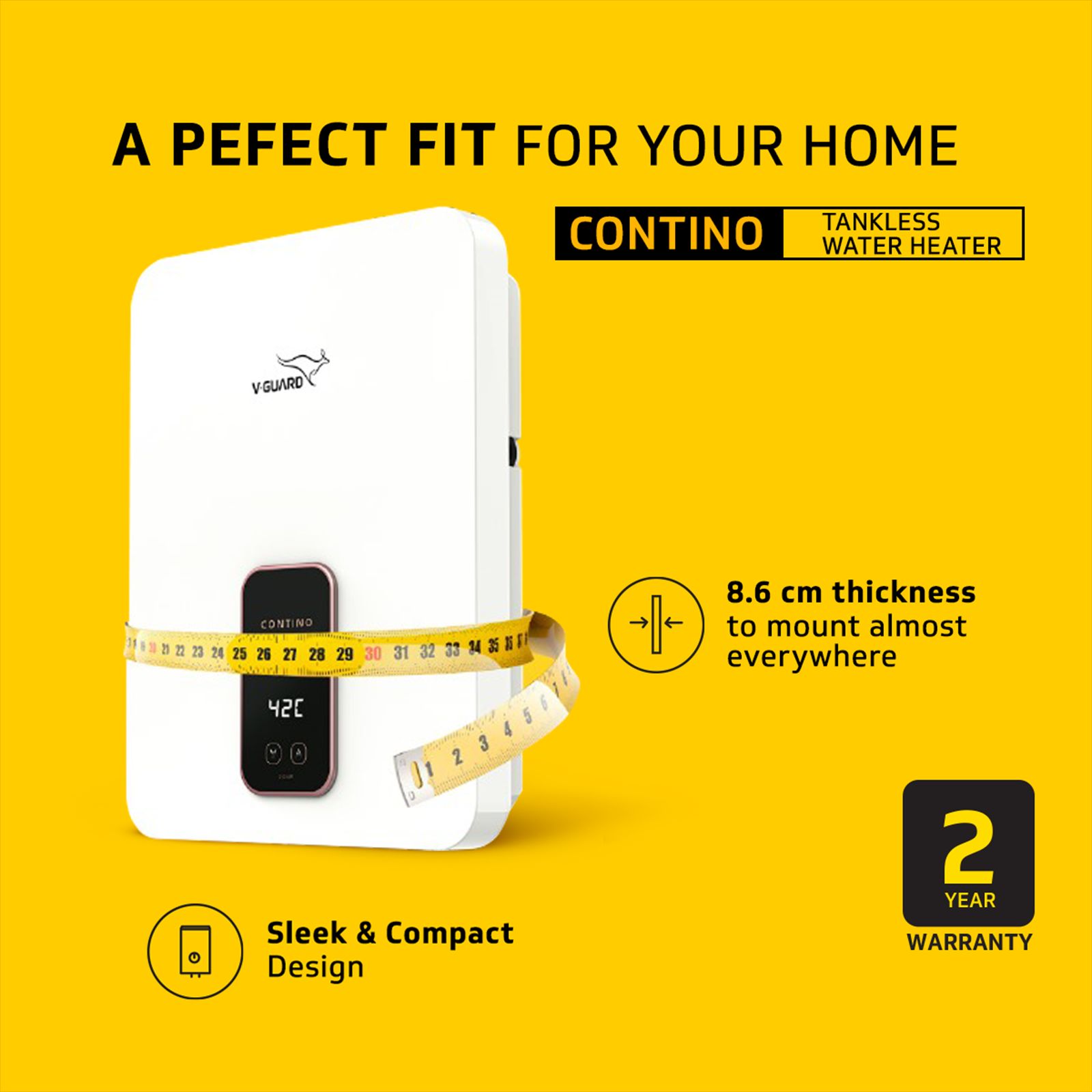 V-GUARD Contino 5.5 KW Tankless Vertical Instant Geyser with Dual Thermal Protection (White)_4