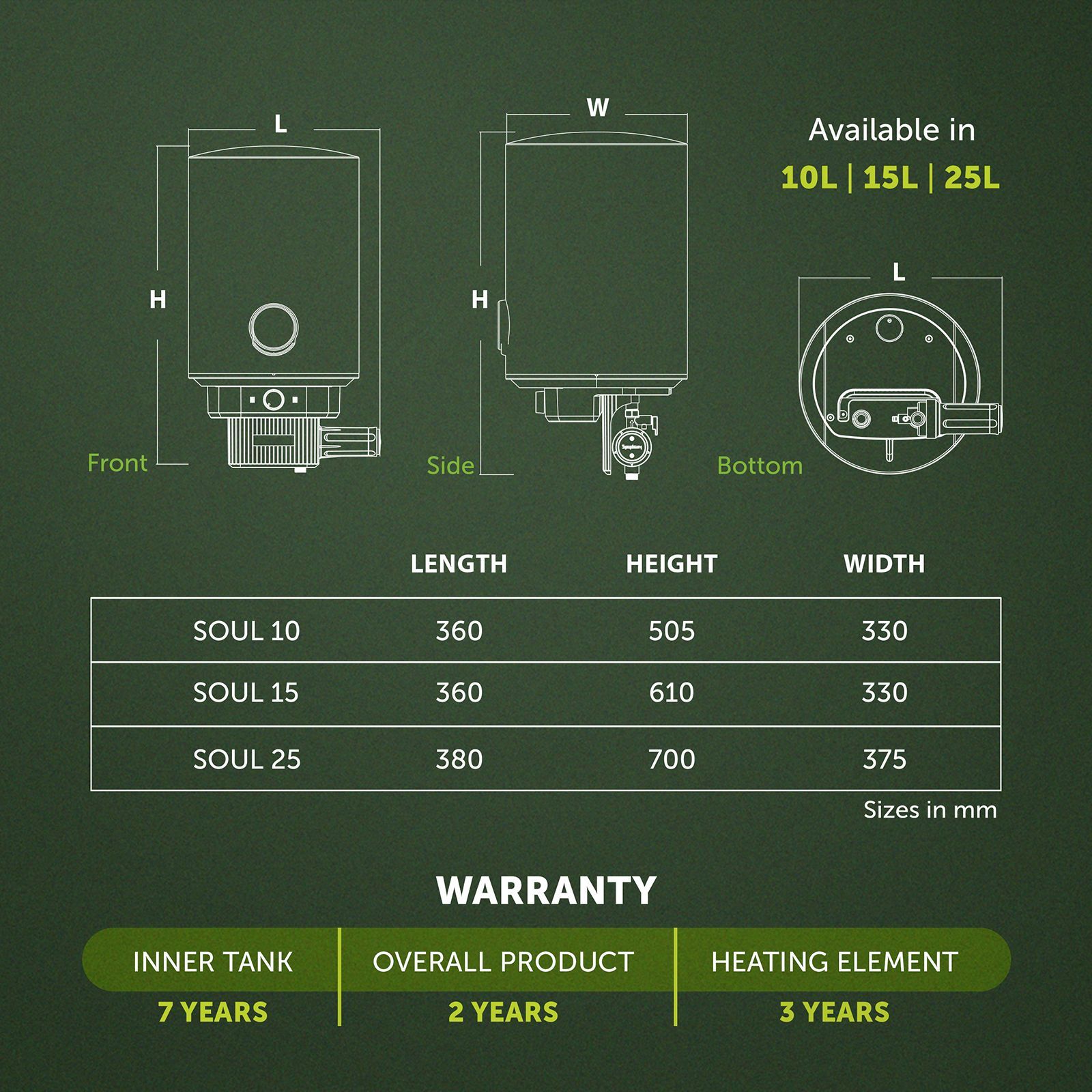 Symphony Soul 25 Litre 5 Star Vertical Storage Geyser with Hair Fall Control (White & Grey)_8
