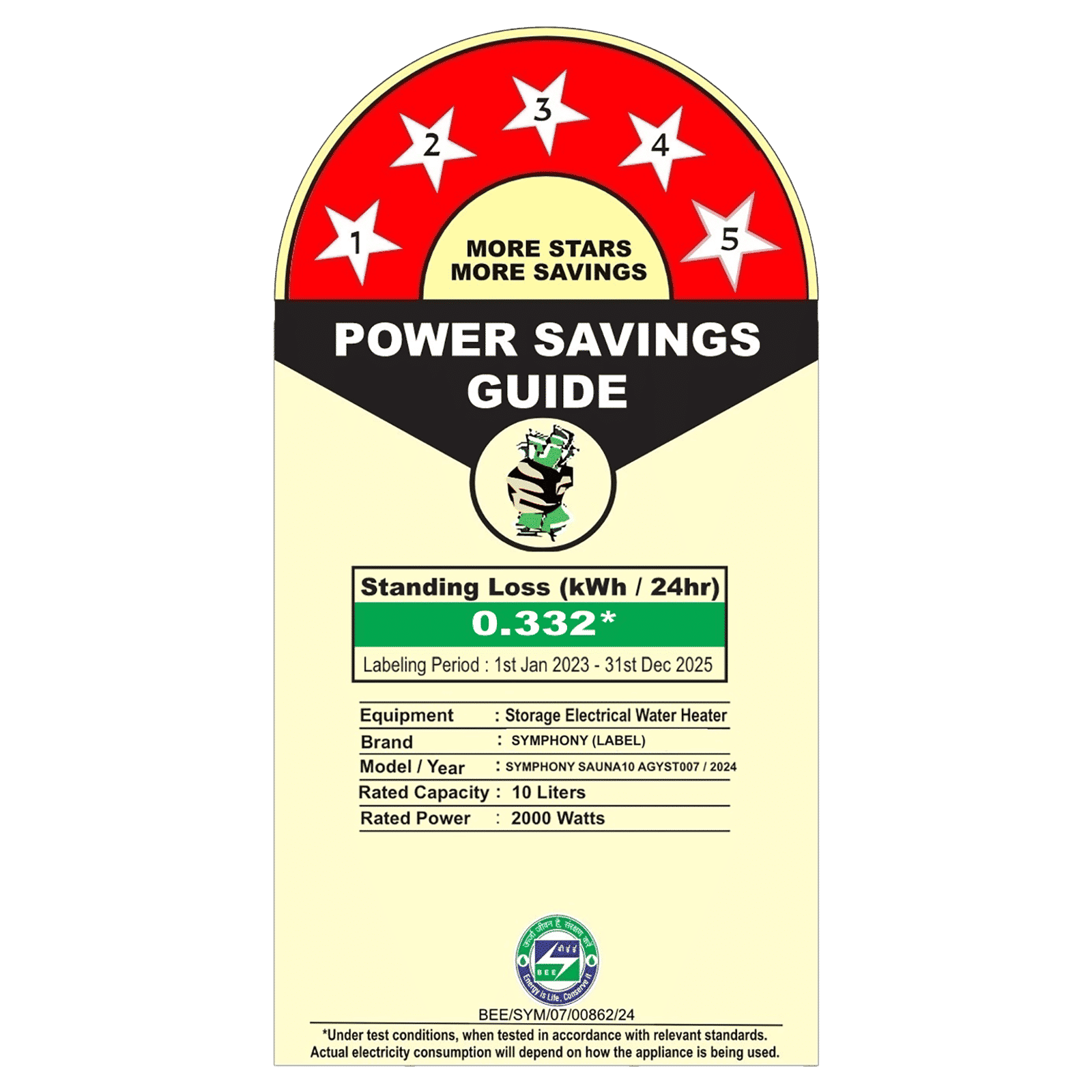 Symphony Sauna 10 Litre 5 Star Vertical Storage Geyser with Hair Fall Control (White & Grey)_2