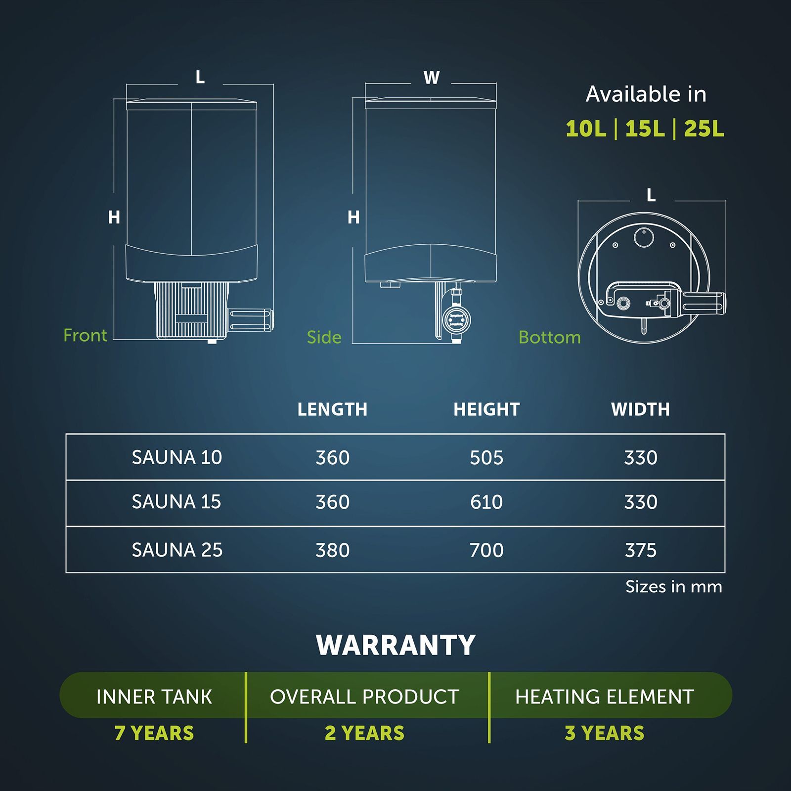 Symphony Sauna 15 Litre 5 Star Vertical Storage Geyser with Hair Fall Control (White & Grey)_8